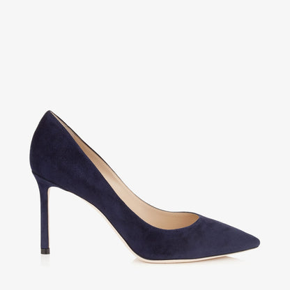 Romy 85 Navy Suede Pointy Toe Pumps
