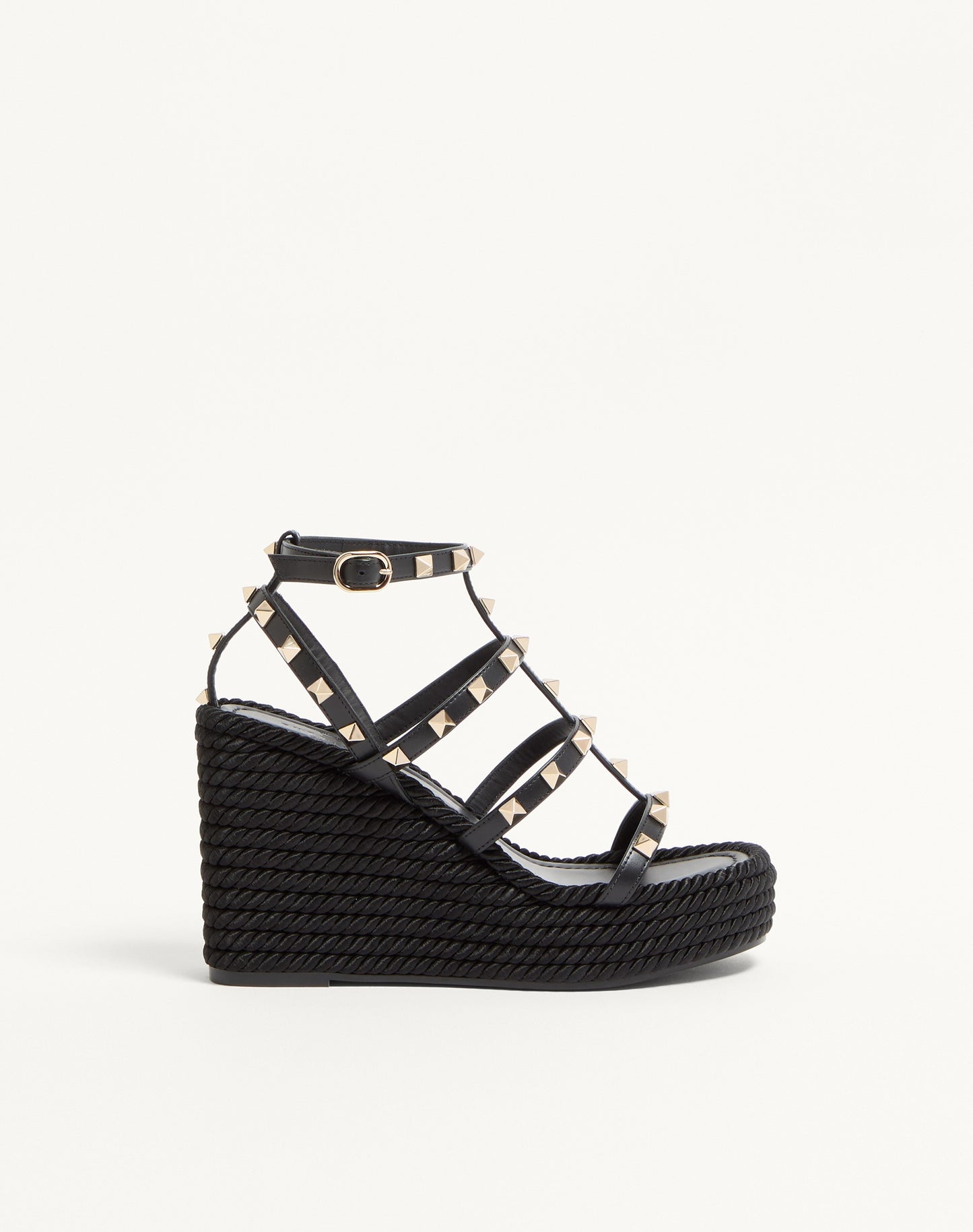 Rockstud Ankle Strap Wedge Sandal In Calfskin Leather 95 Mm