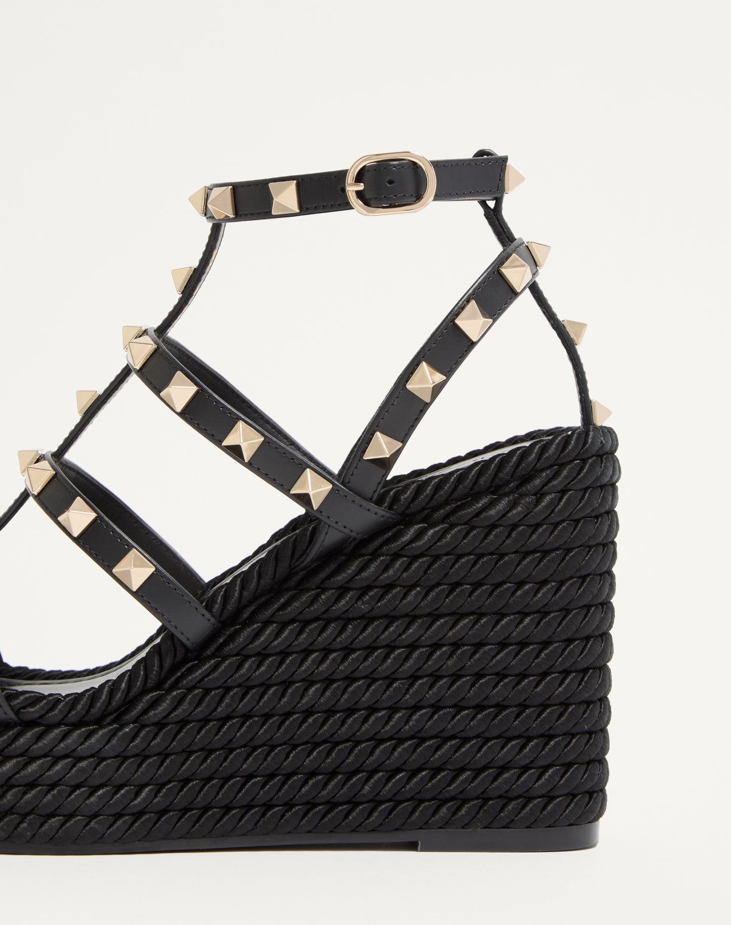 Rockstud Ankle Strap Wedge Sandal In Calfskin Leather 95 Mm