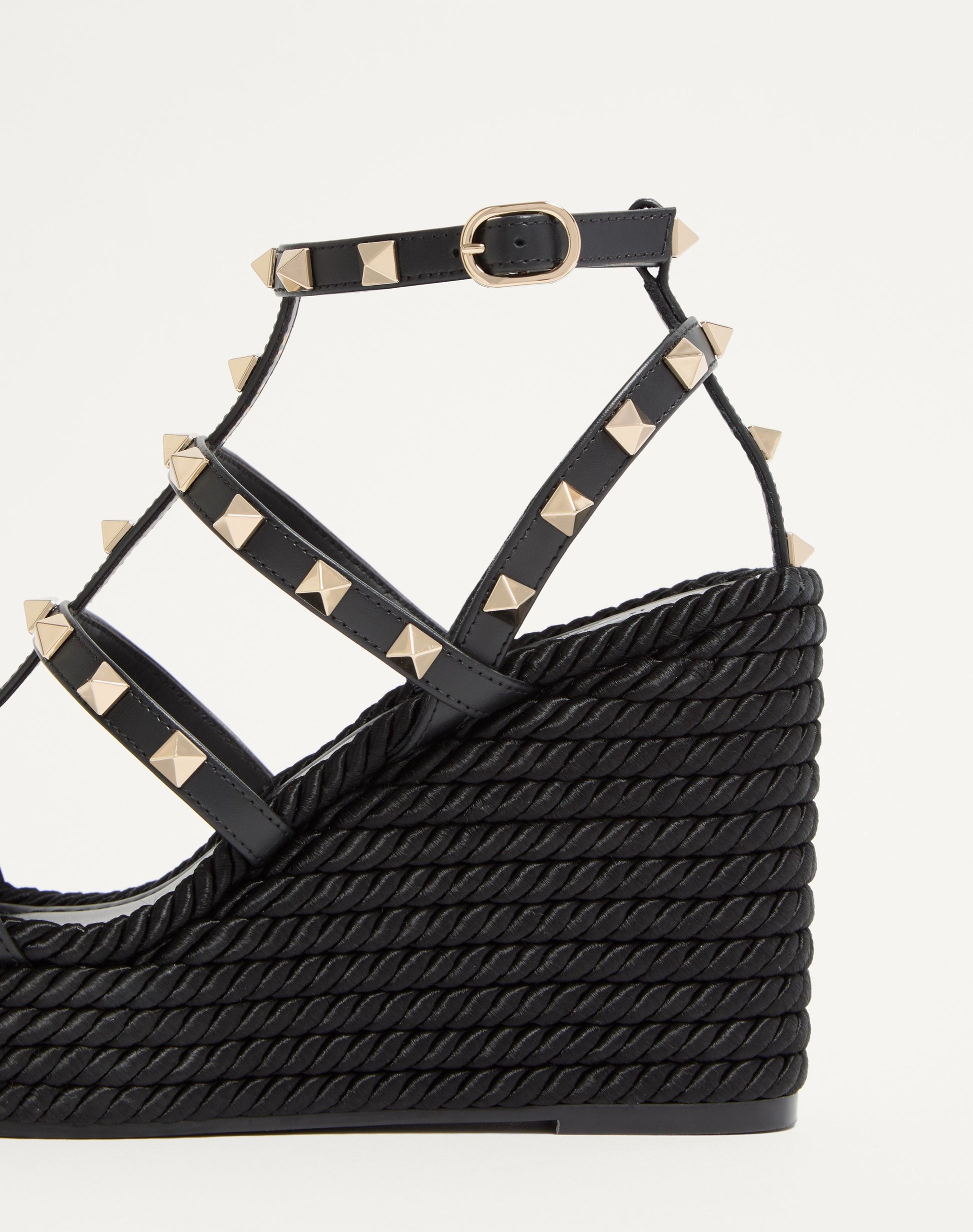 Rockstud Ankle Strap Wedge Sandal In Calfskin Leather 95 Mm