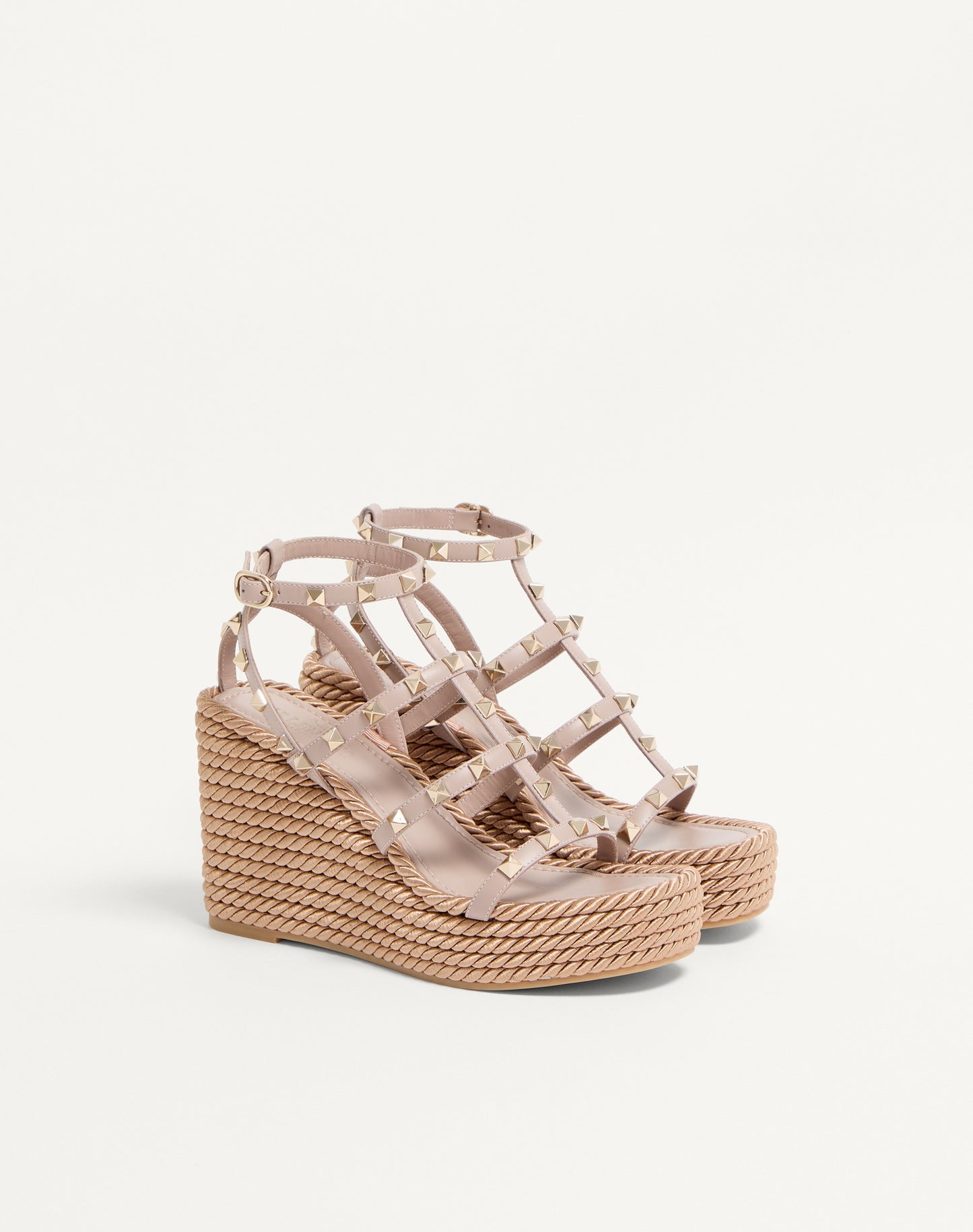 Rockstud Ankle Strap Wedge Sandal In Calfskin Leather 95 Mm