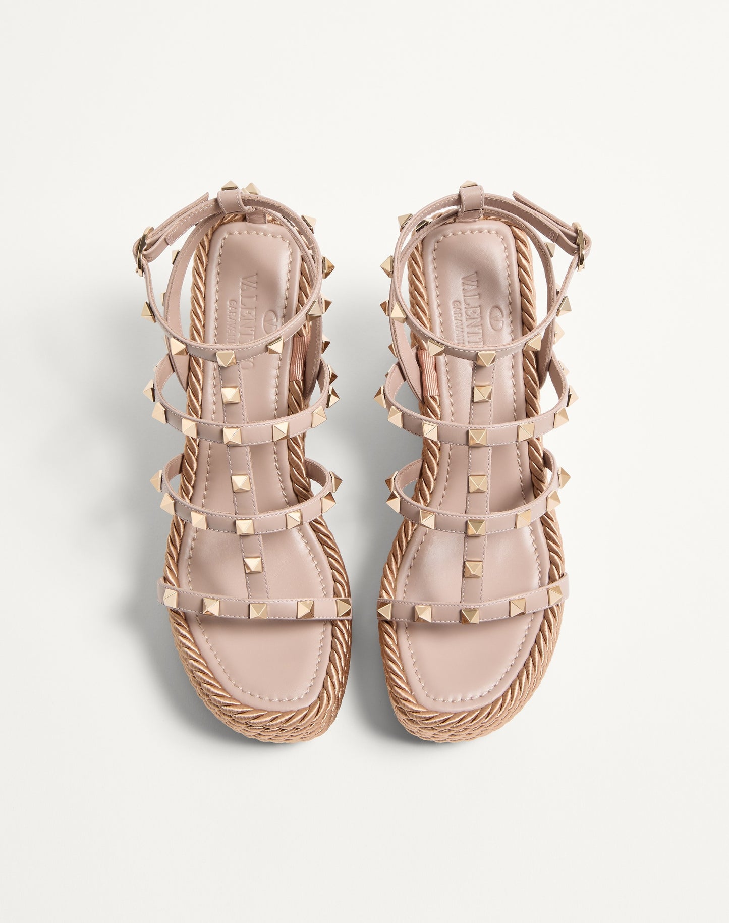 Rockstud Ankle Strap Wedge Sandal In Calfskin Leather 95 Mm