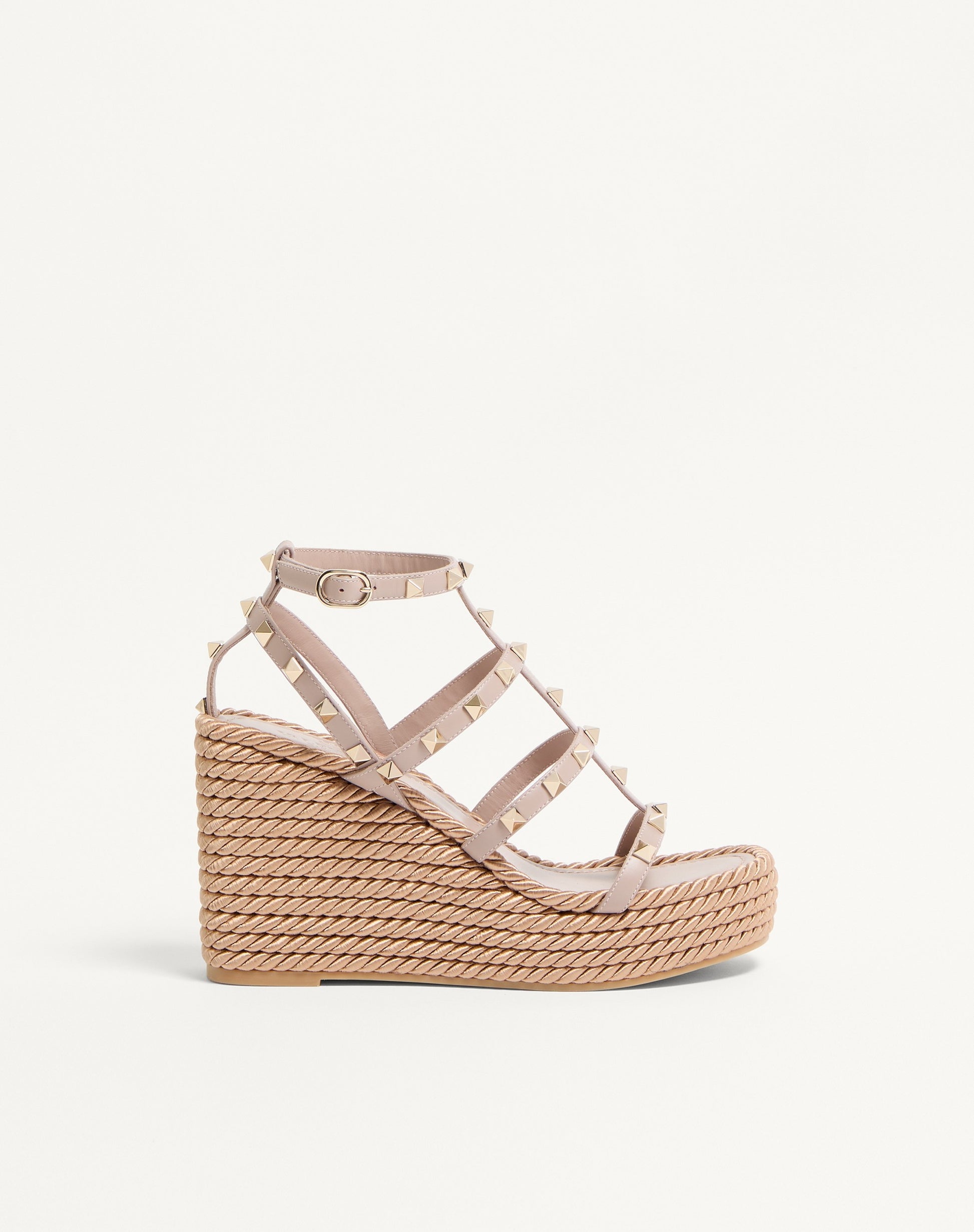 Rockstud Ankle Strap Wedge Sandal In Calfskin Leather 95 Mm