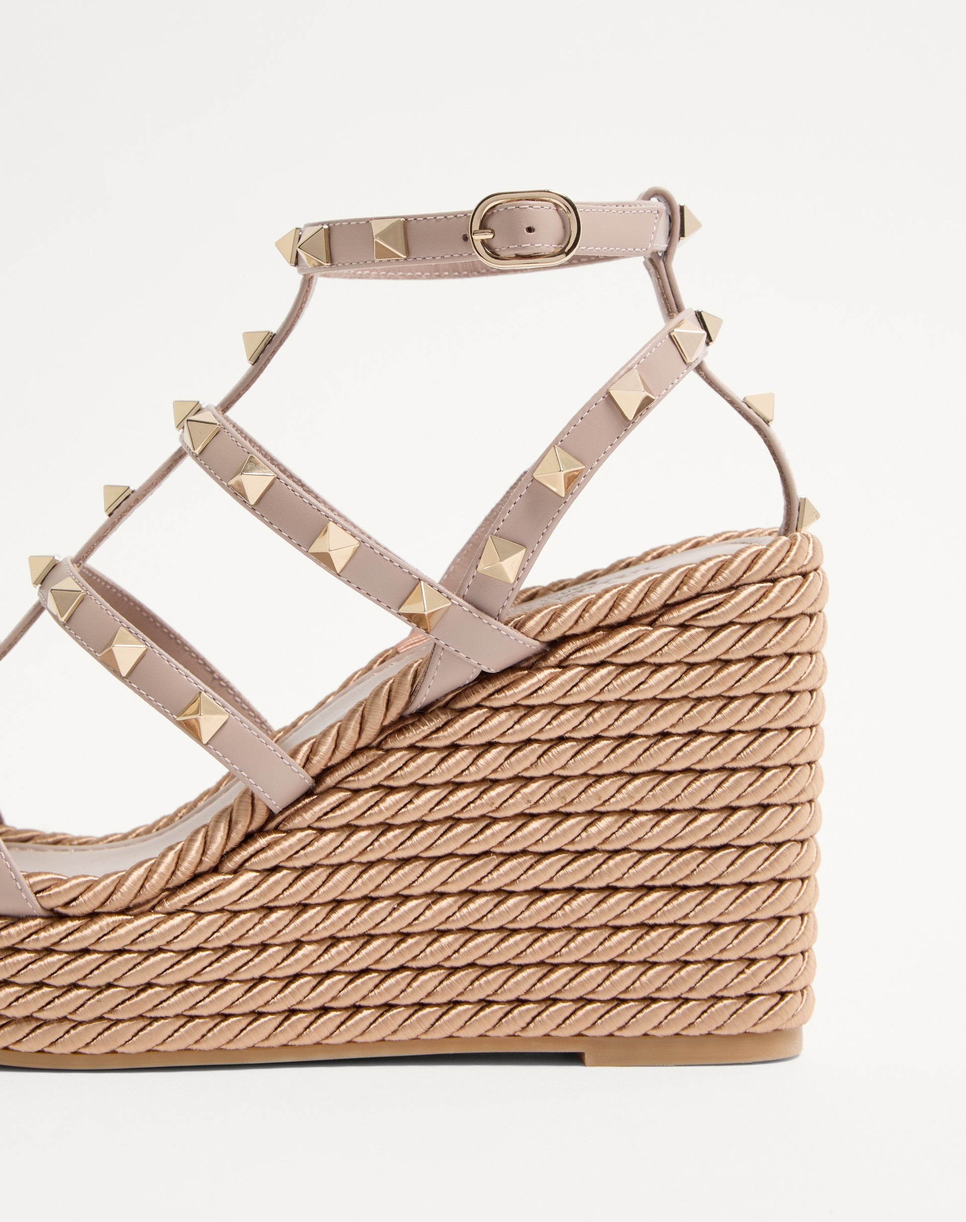 Rockstud Ankle Strap Wedge Sandal In Calfskin Leather 95 Mm