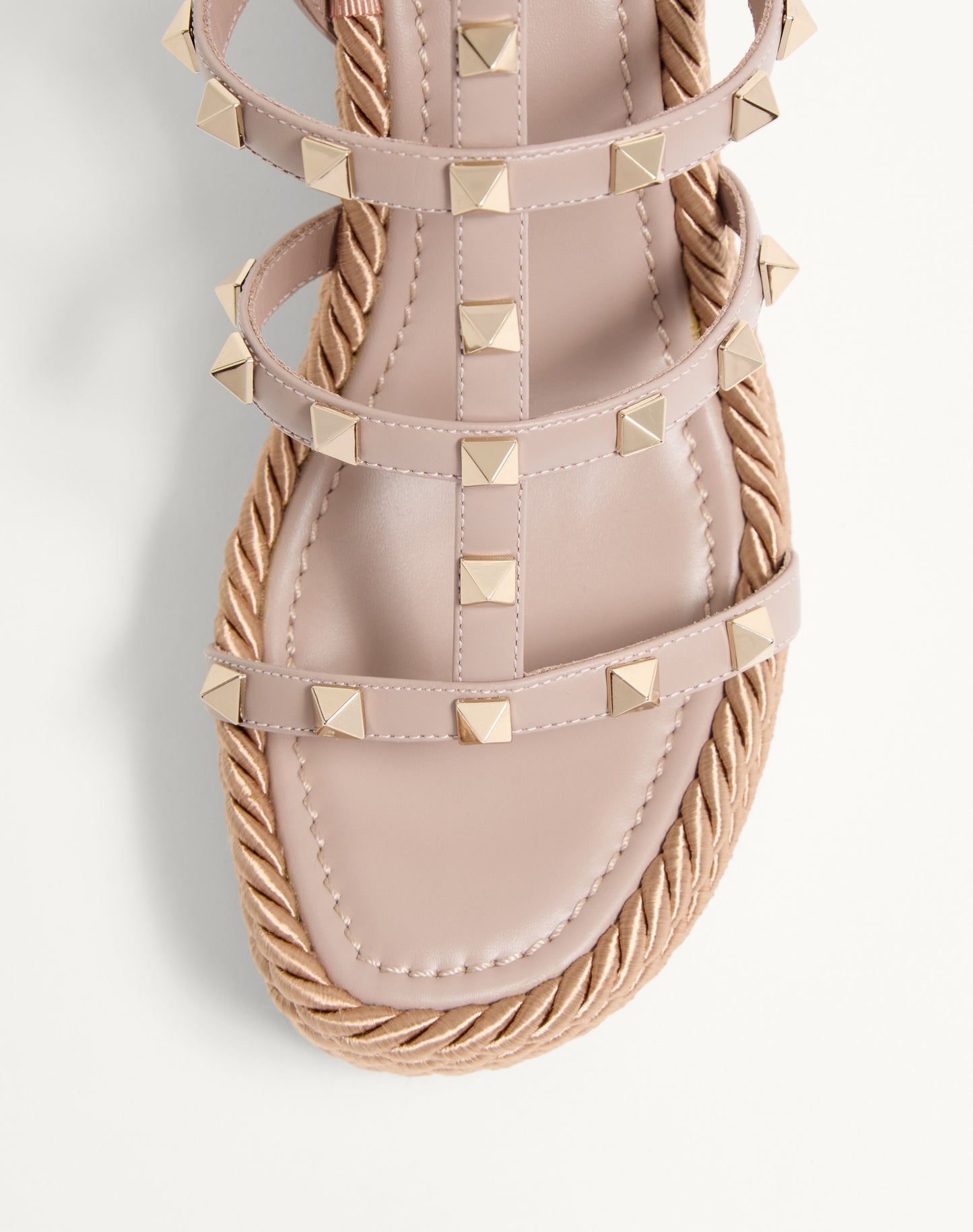 Rockstud Ankle Strap Wedge Sandal In Calfskin Leather 95 Mm