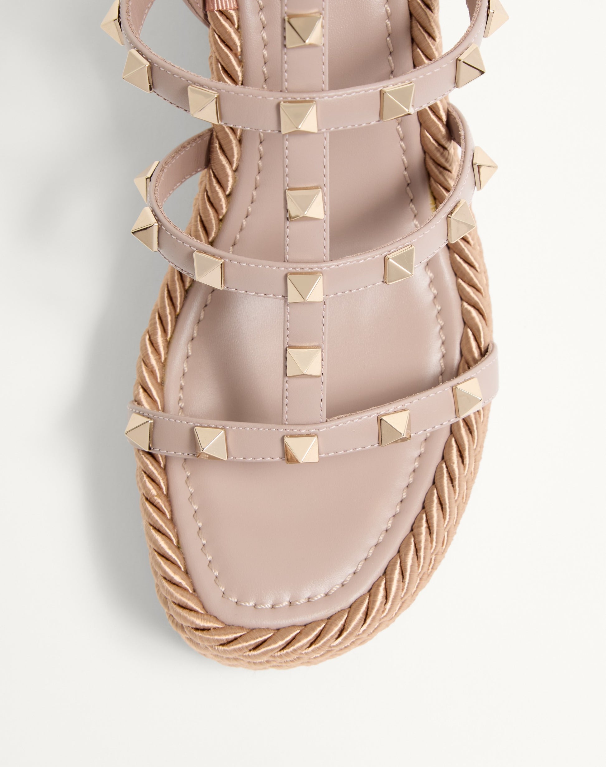 Rockstud Ankle Strap Wedge Sandal In Calfskin Leather 95 Mm