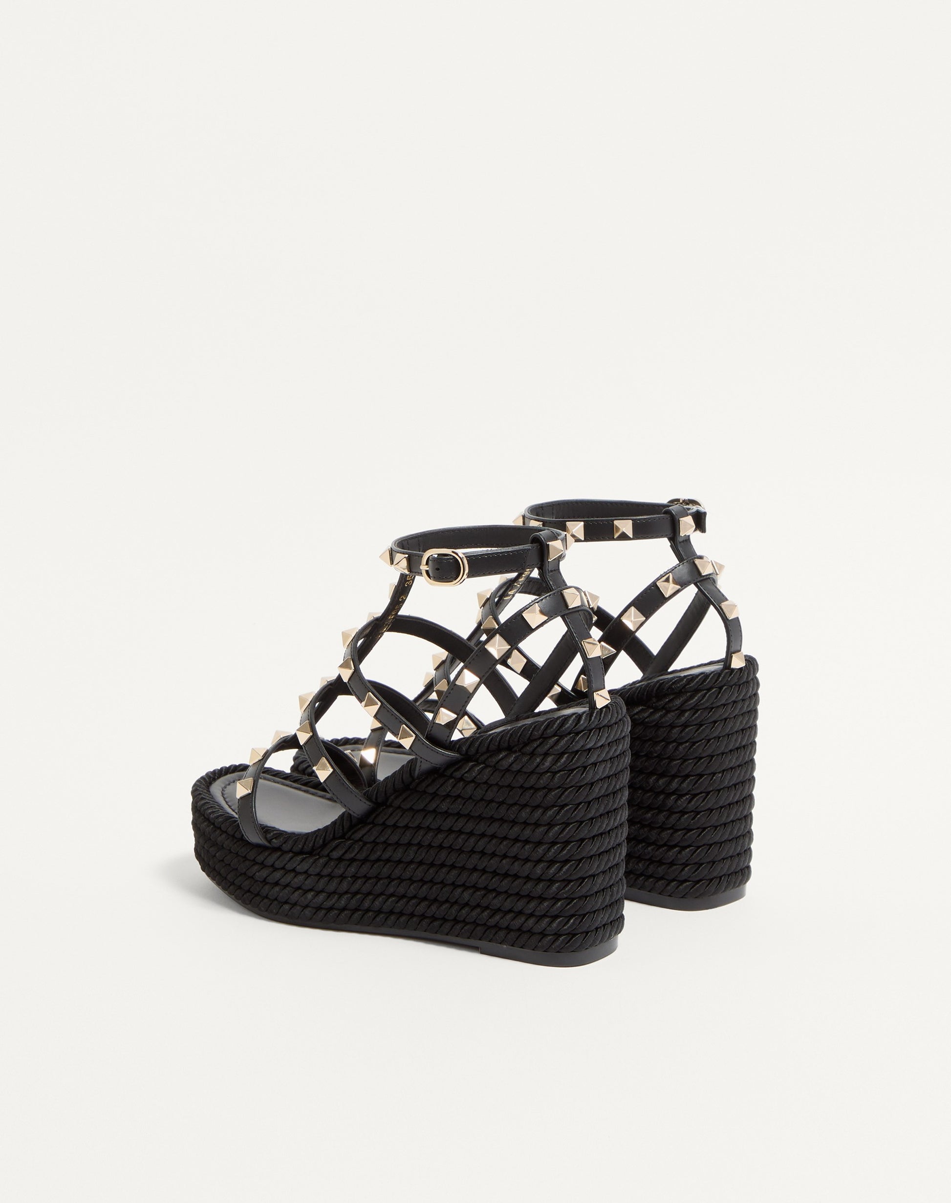 Rockstud Ankle Strap Wedge Sandal In Calfskin Leather 95 Mm