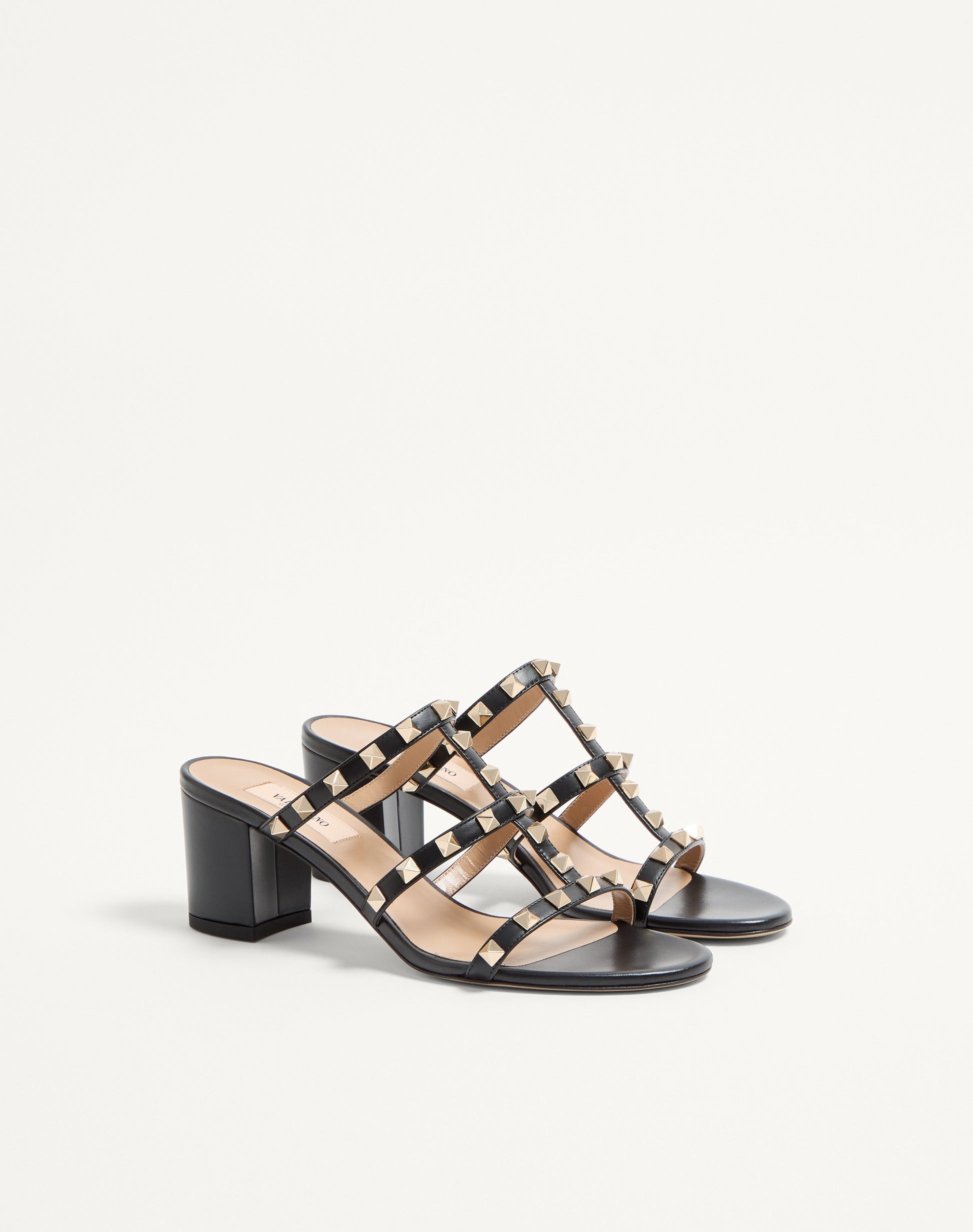 Rockstud Calfskin Leather Slide Sandal 60 Mm