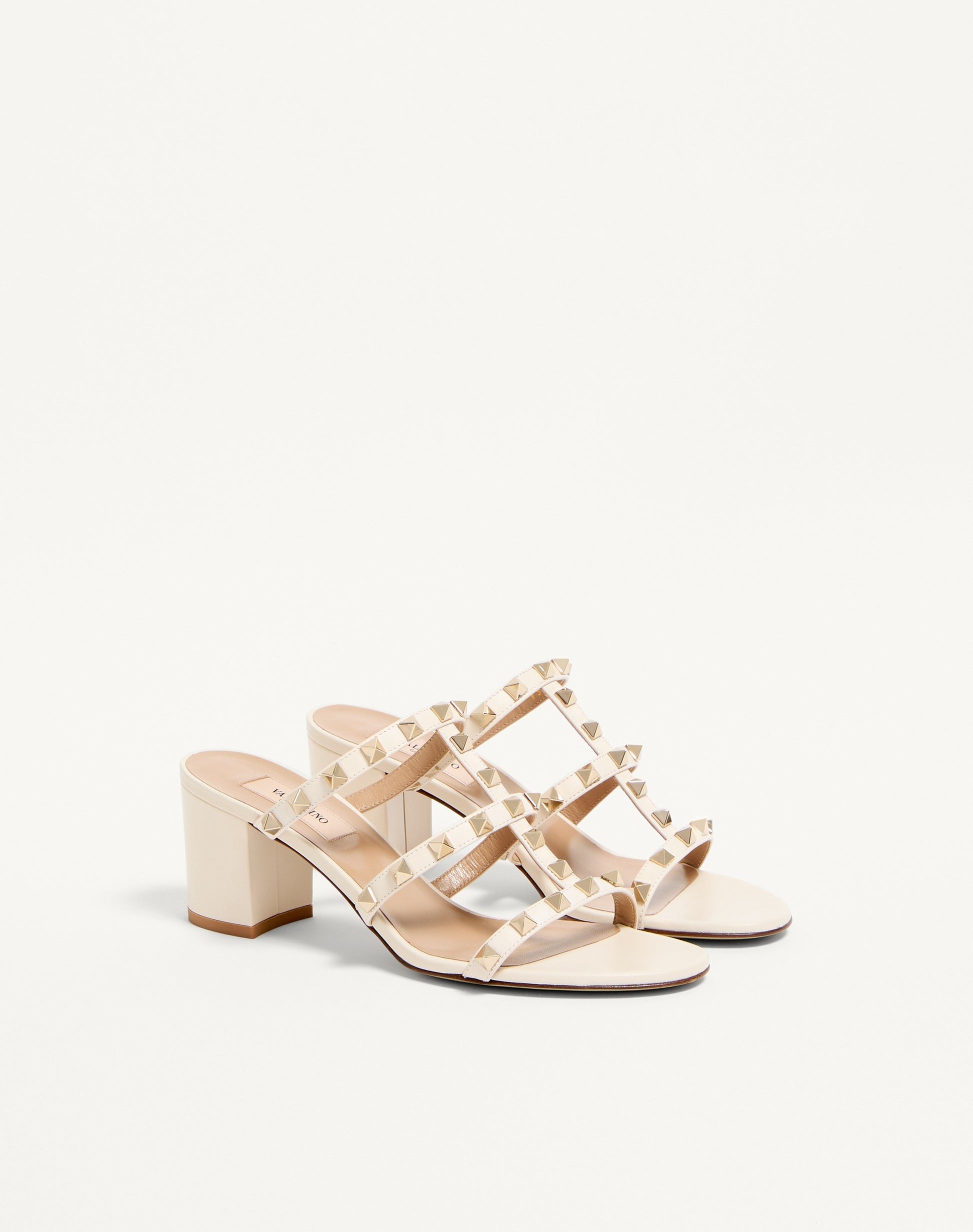 Rockstud Calfskin Leather Slide Sandal 60 Mm