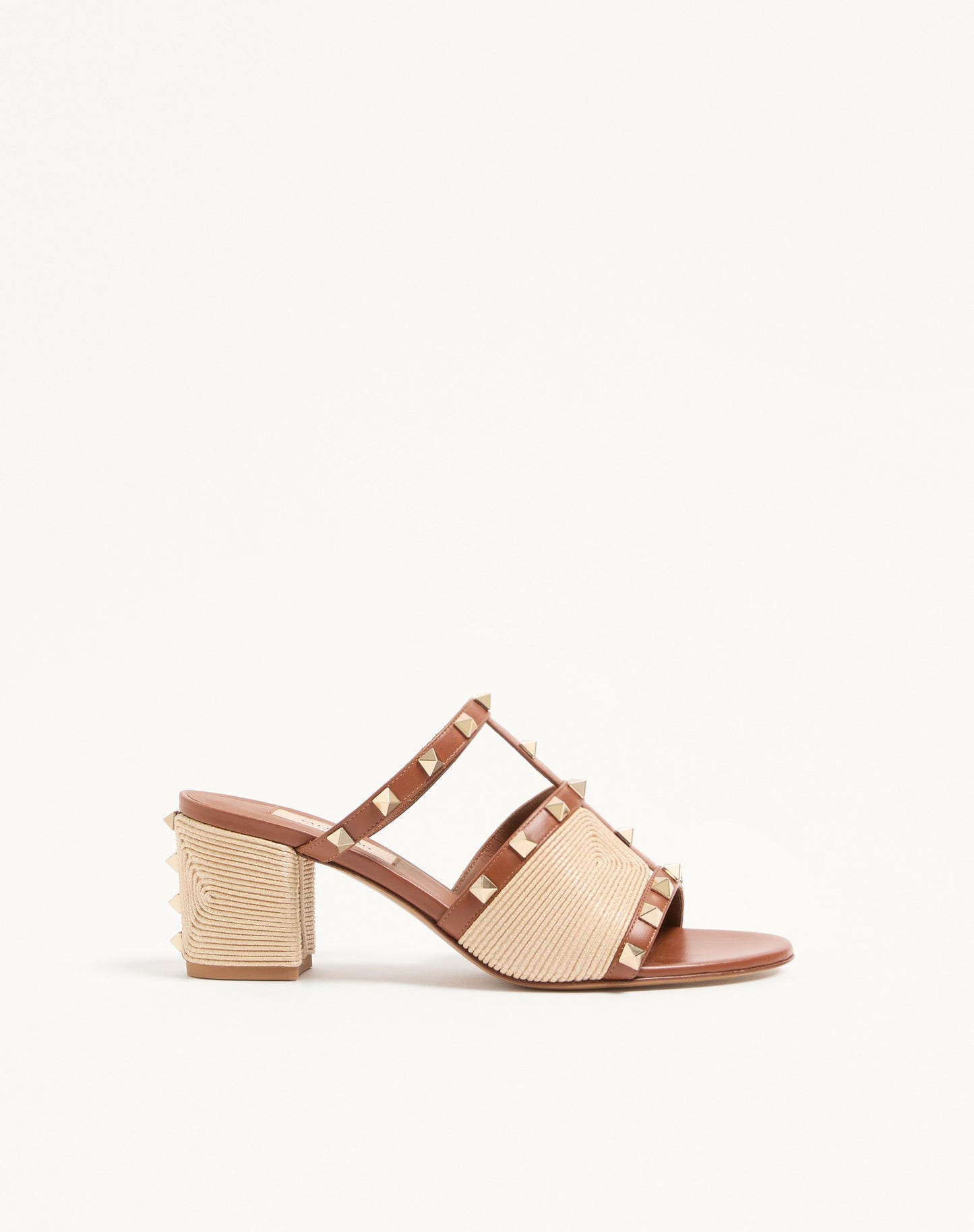 Rockstud Calfskin Slide Sandal With Cornely Embroidery 60mm