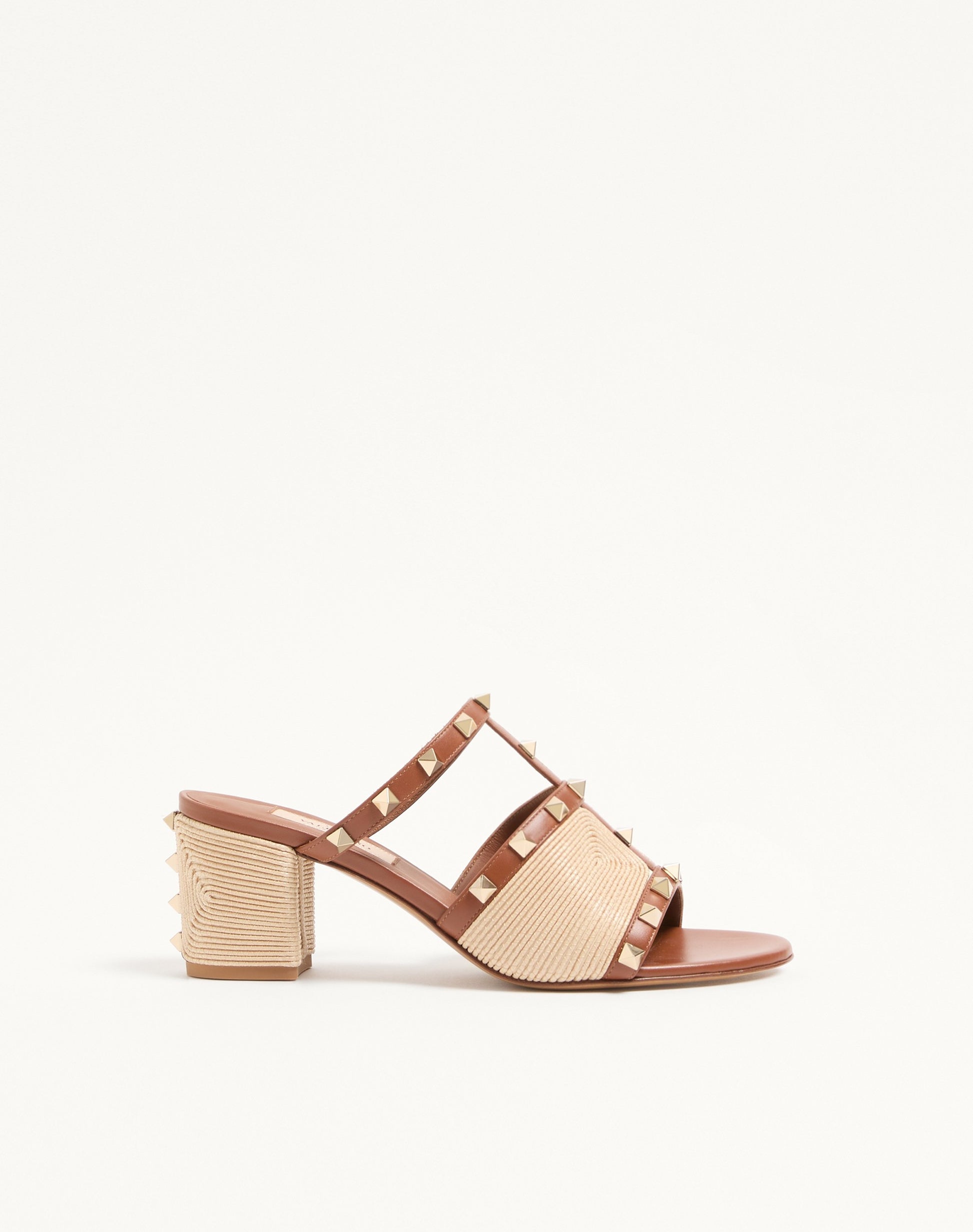 Rockstud Calfskin Slide Sandal With Cornely Embroidery 60mm