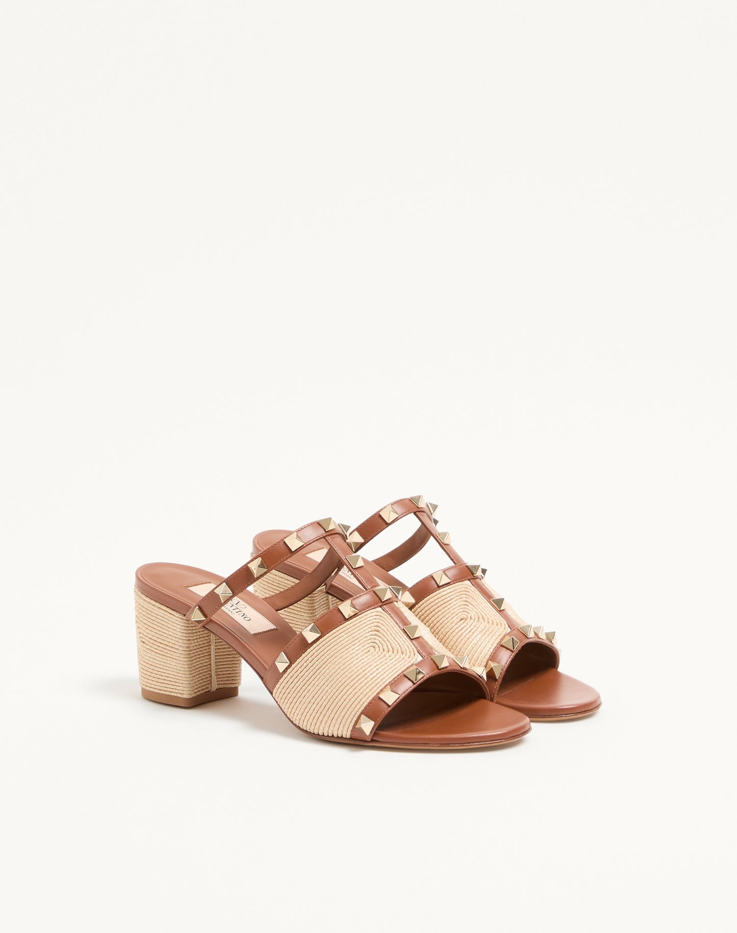 Rockstud Calfskin Slide Sandal With Cornely Embroidery 60mm