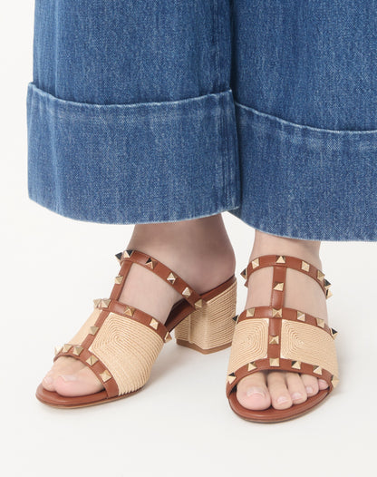 Rockstud Calfskin Slide Sandal With Cornely Embroidery 60mm