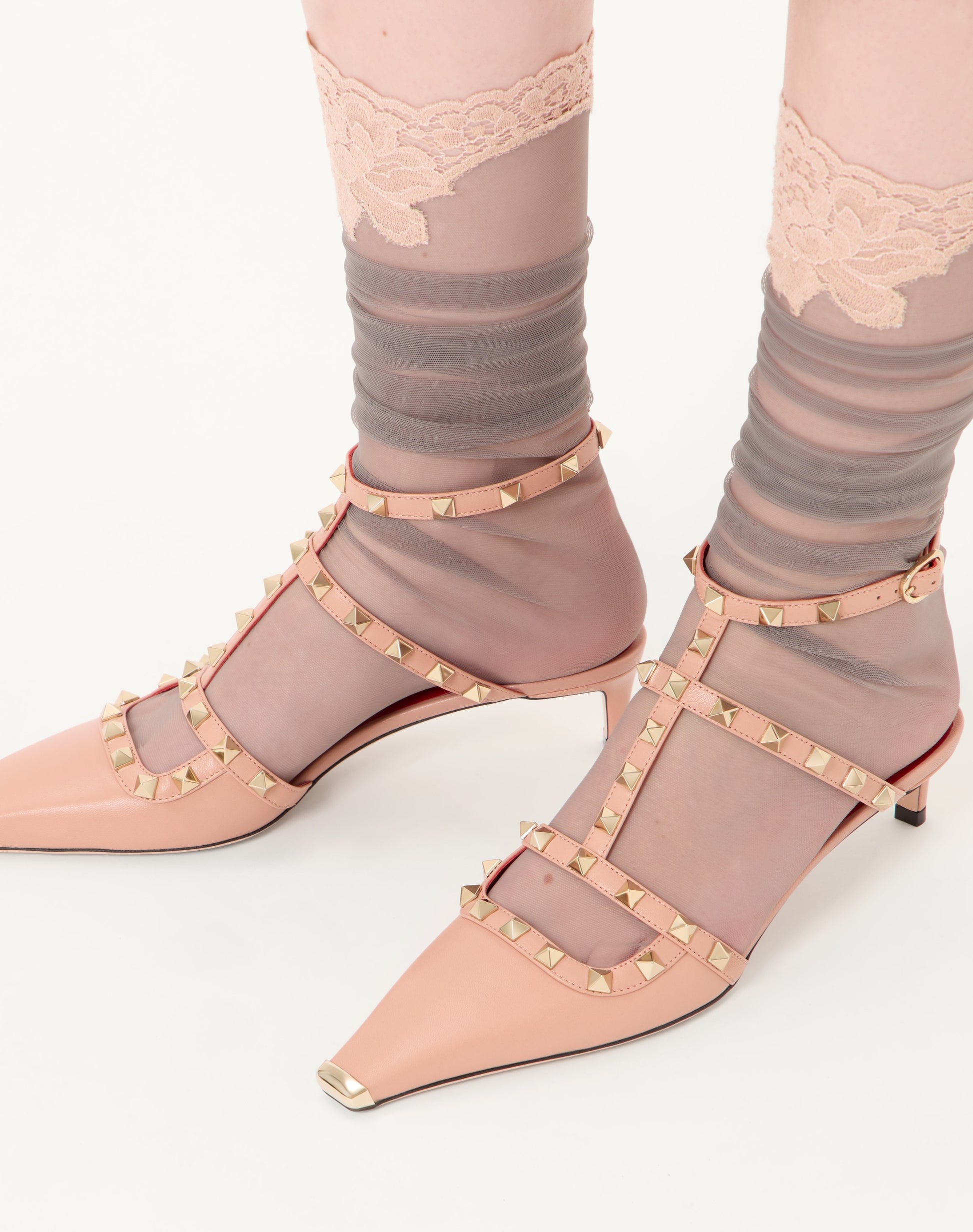 Rockstud Court Shoes In Kid Leather 40mm