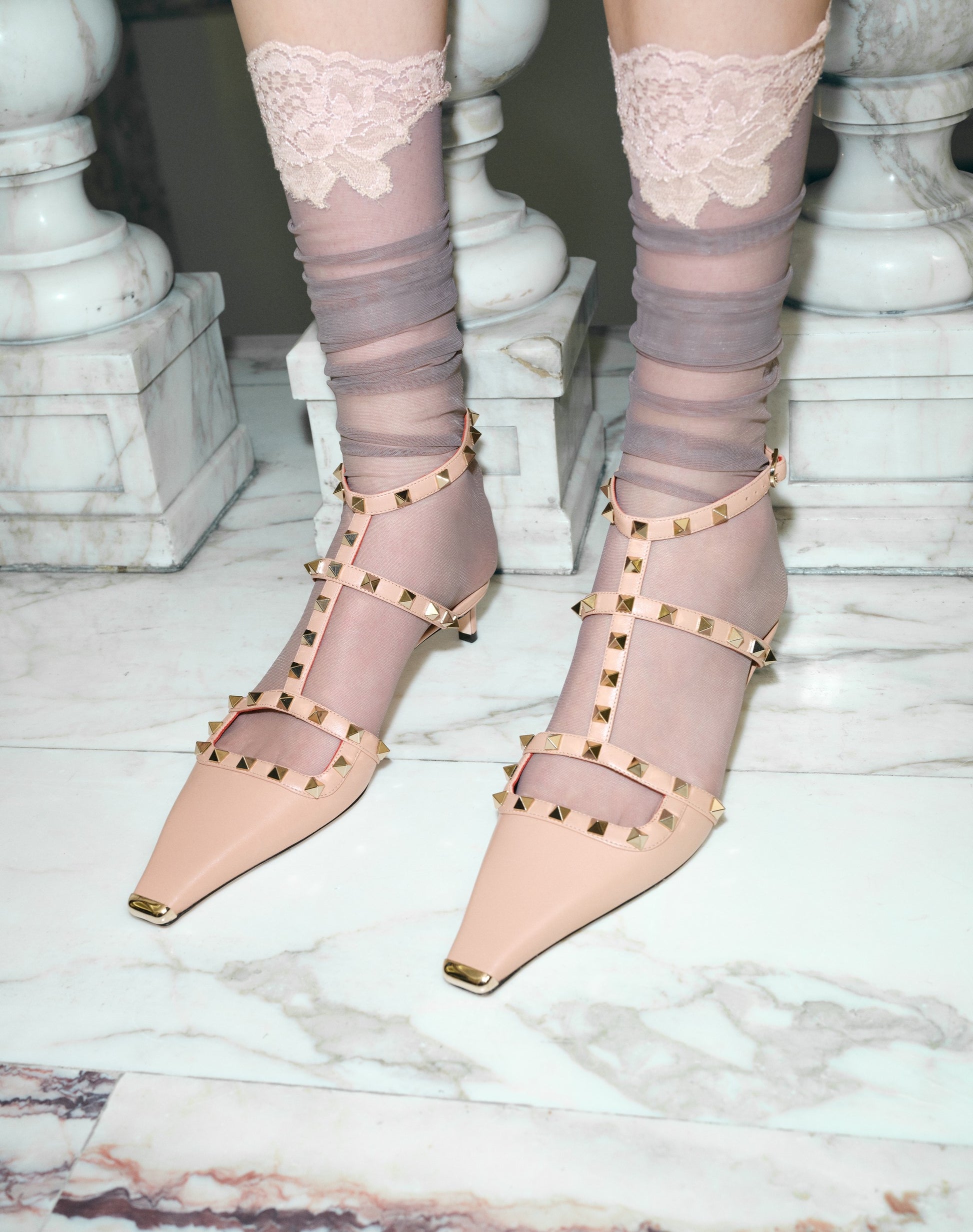 Rockstud Court Shoes In Kid Leather 40mm