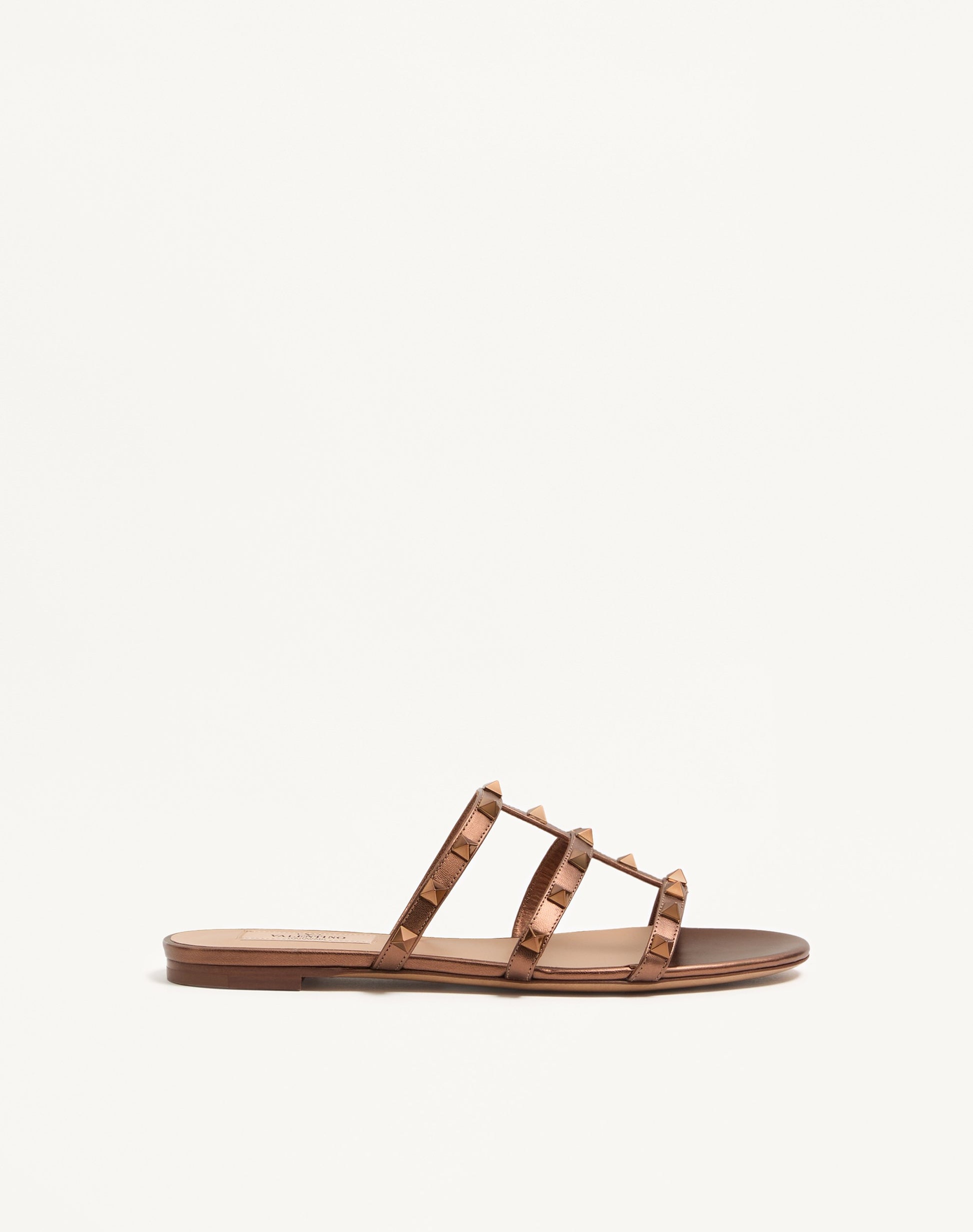 Rockstud Flat Metallic Nappa Slide Sandal