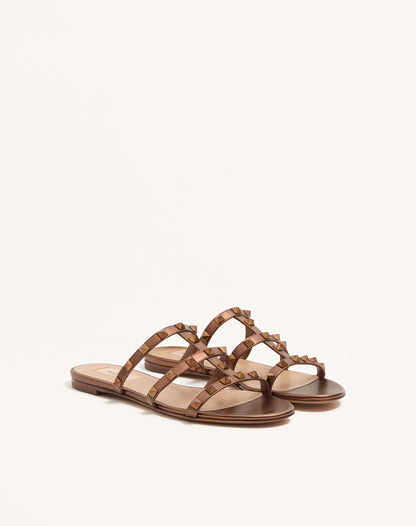 Rockstud Flat Metallic Nappa Slide Sandal