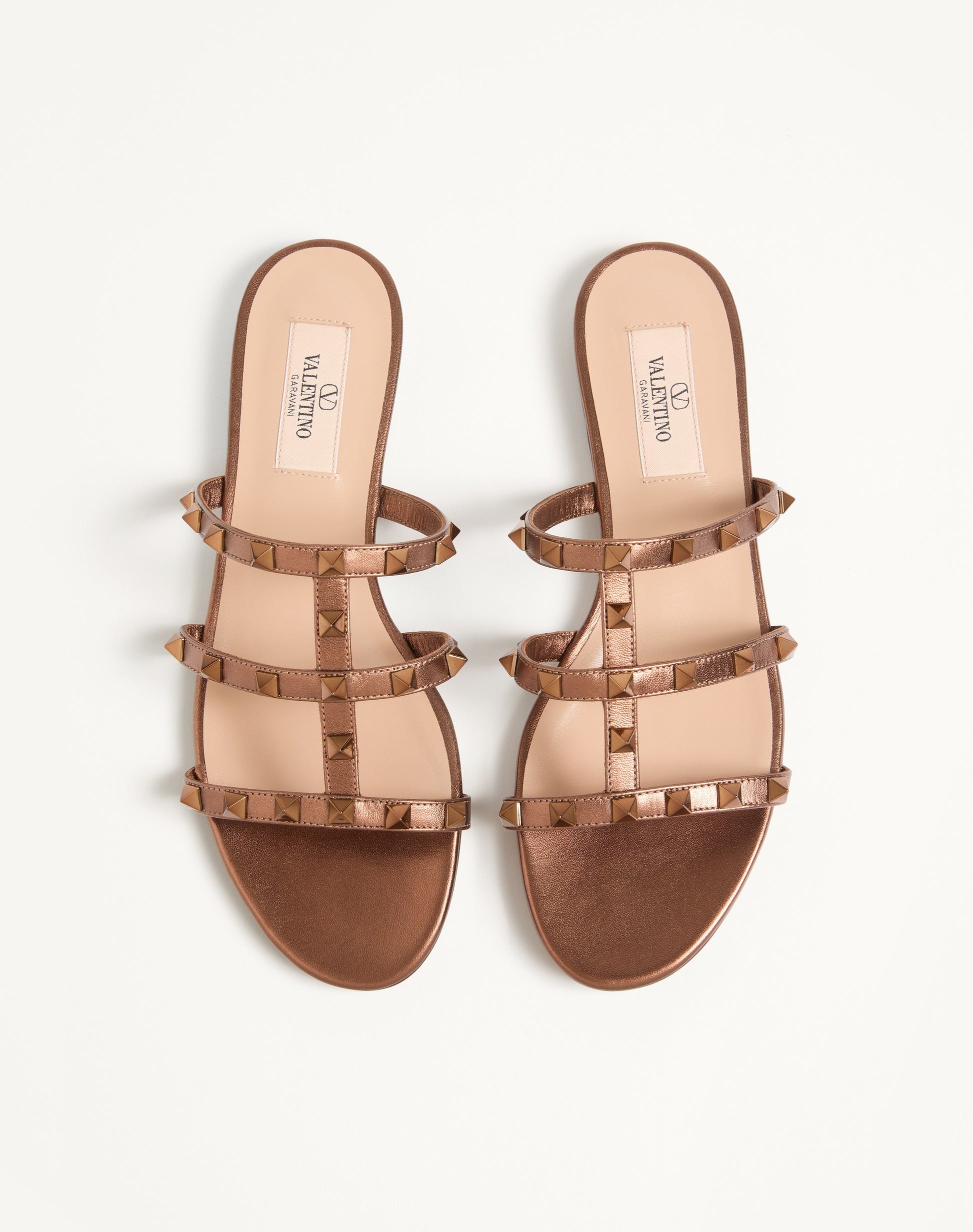Rockstud Flat Metallic Nappa Slide Sandal