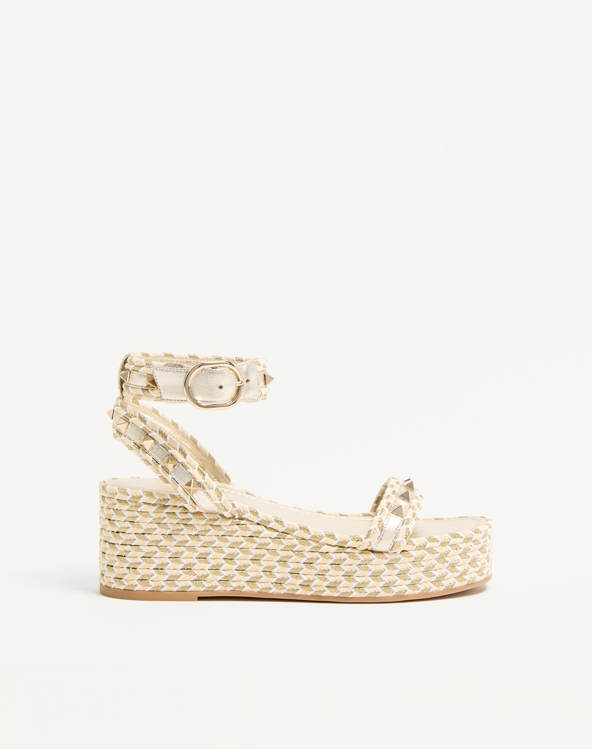 Rockstud Flatform Sandal In Laminated Nappa Leather 45mm