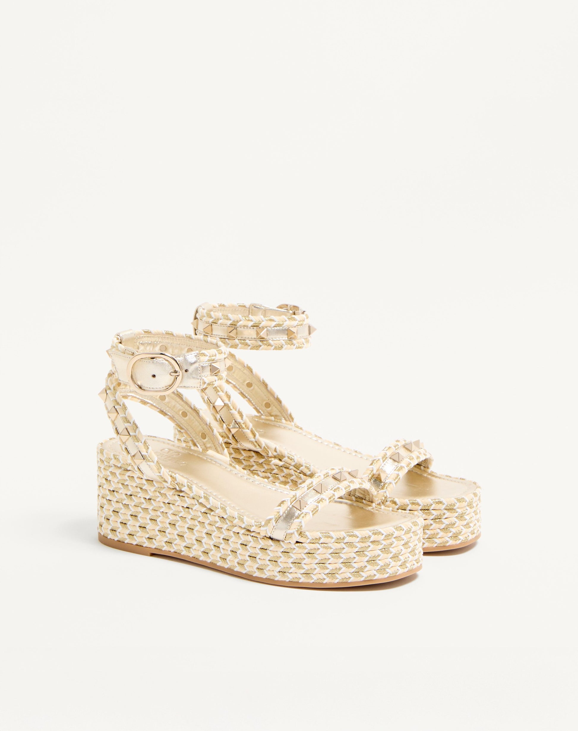 Rockstud Flatform Sandal In Laminated Nappa Leather 45mm