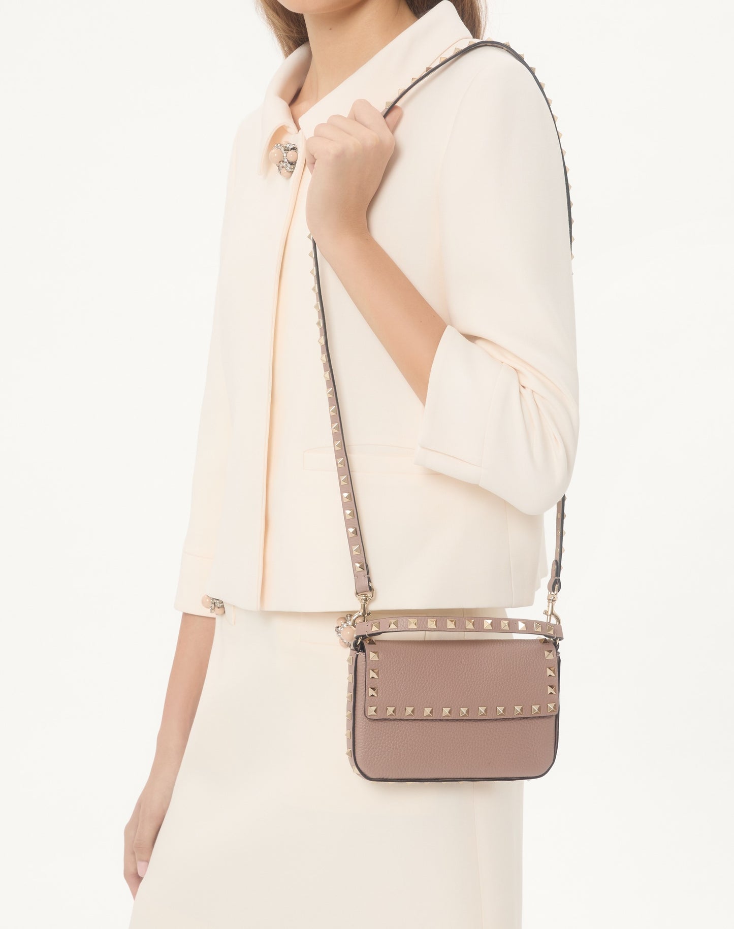 Rockstud Grainy Calfskin Pouch