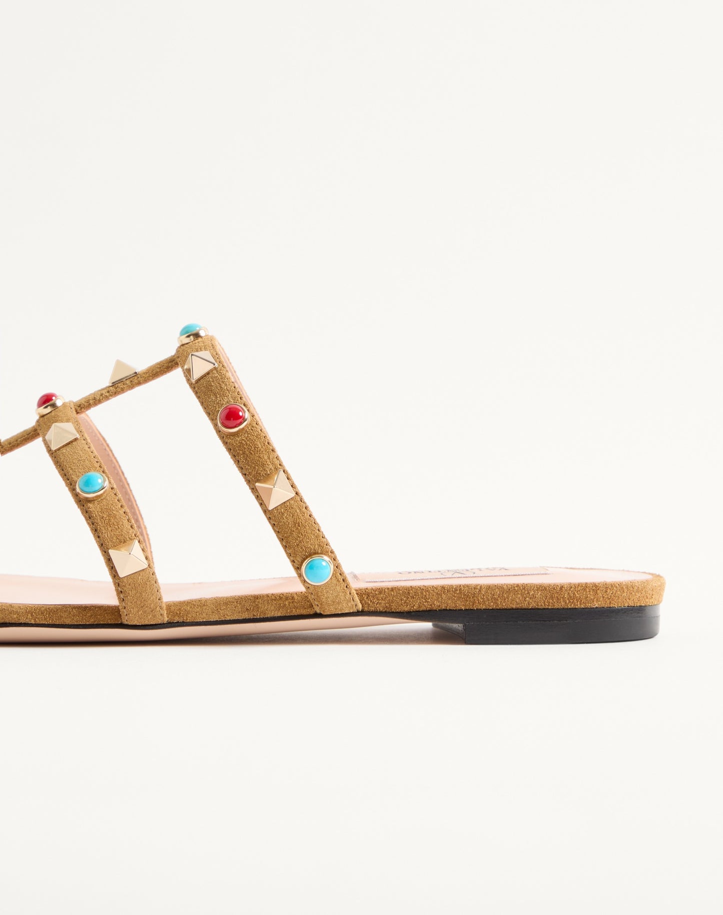 Rockstud Slide Sandal In Split Leather With Cabochon Stones