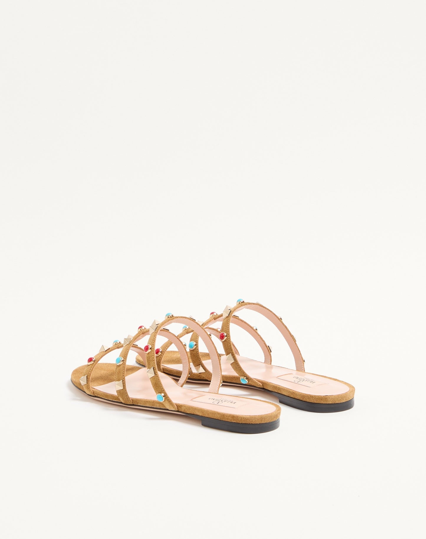 Rockstud Slide Sandal In Split Leather With Cabochon Stones
