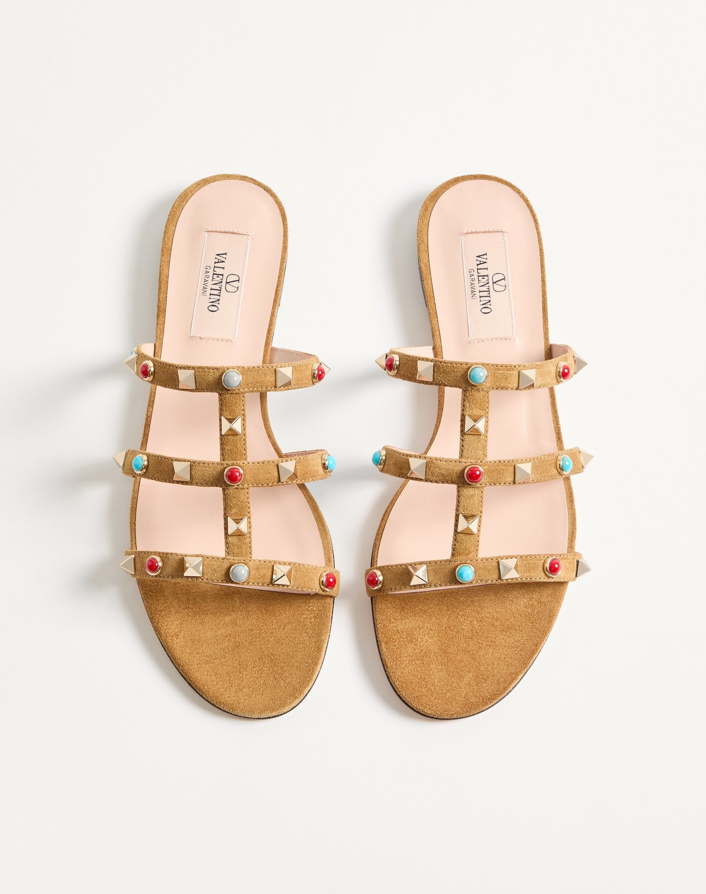 Rockstud Slide Sandal In Split Leather With Cabochon Stones