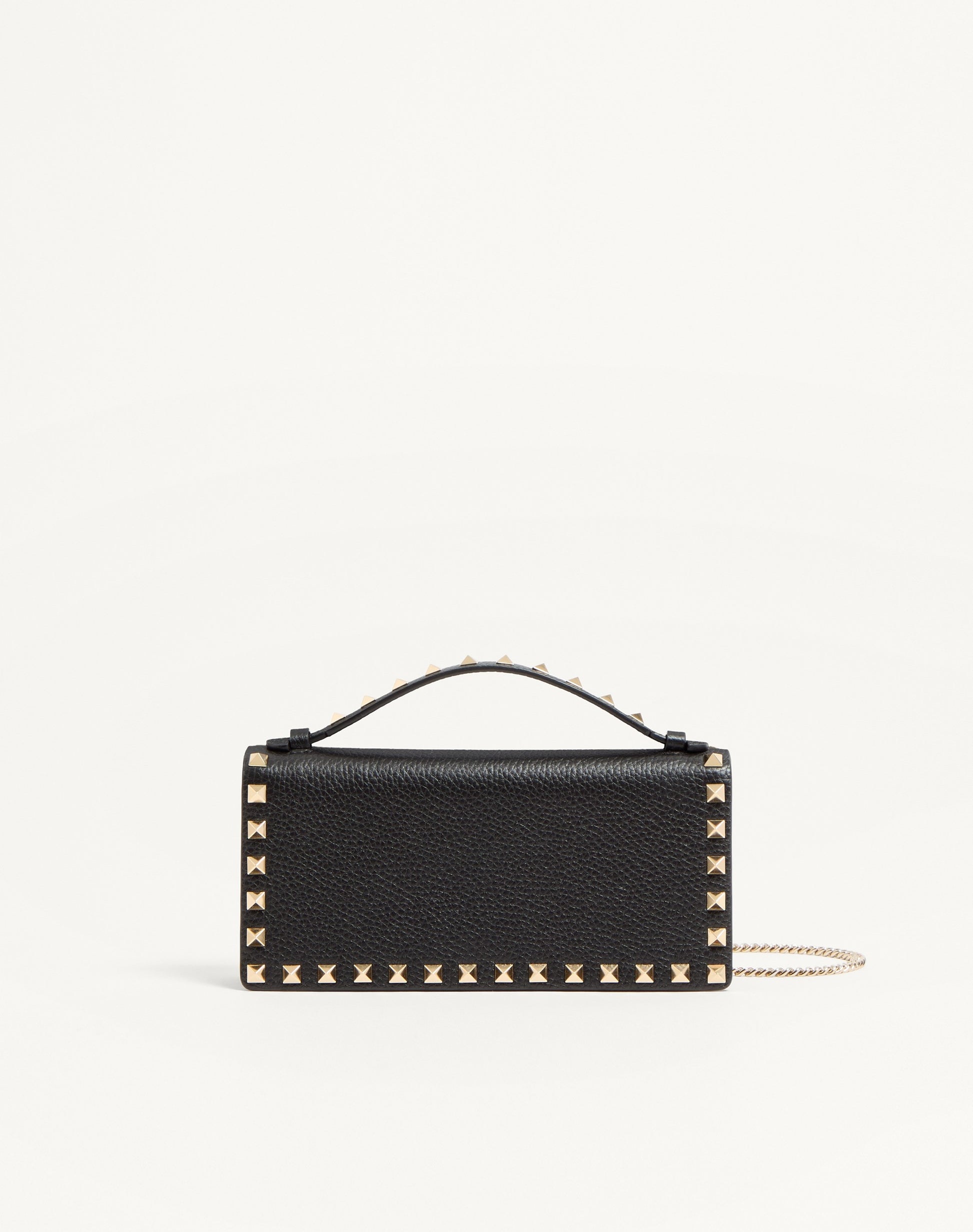 Rockstud Wallet With Chain In Grainy Calfskin
