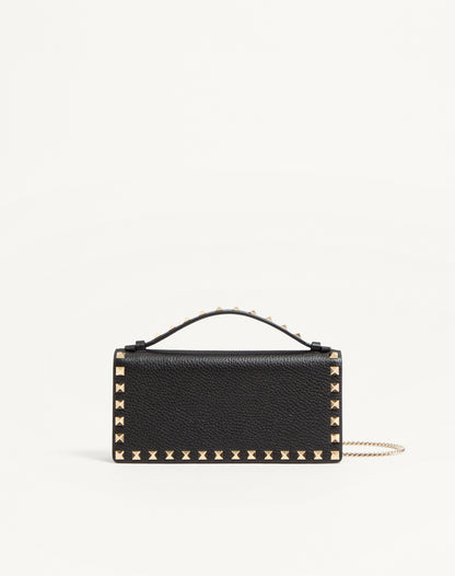 Rockstud Wallet With Chain In Grainy Calfskin