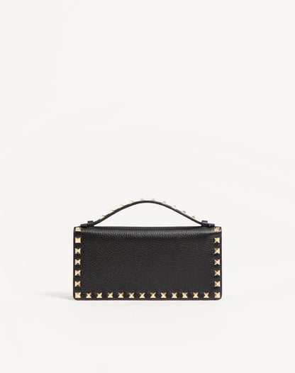 Rockstud Wallet With Chain In Grainy Calfskin