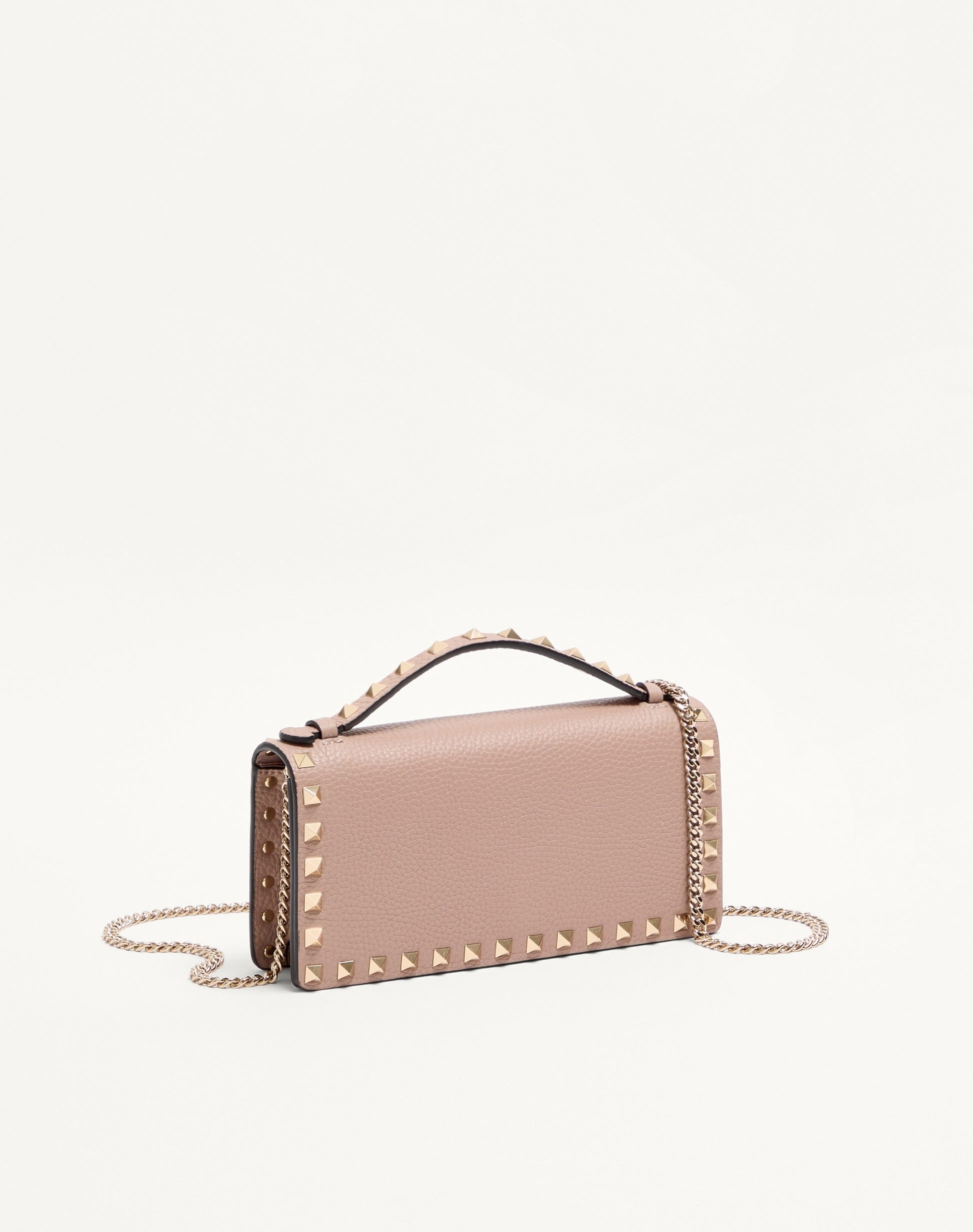 Rockstud Wallet With Chain In Grainy Calfskin