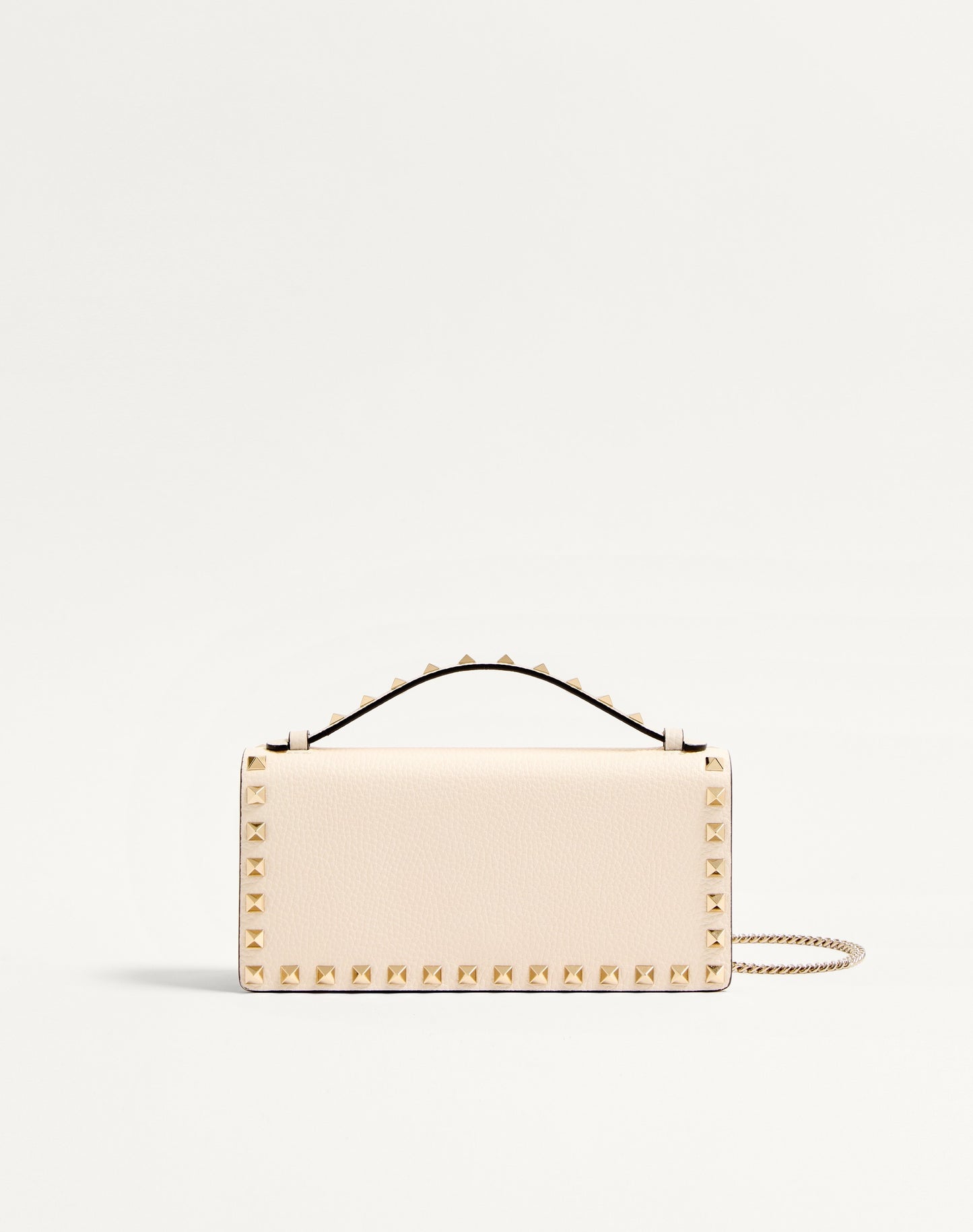 Rockstud Wallet With Chain In Grainy Calfskin