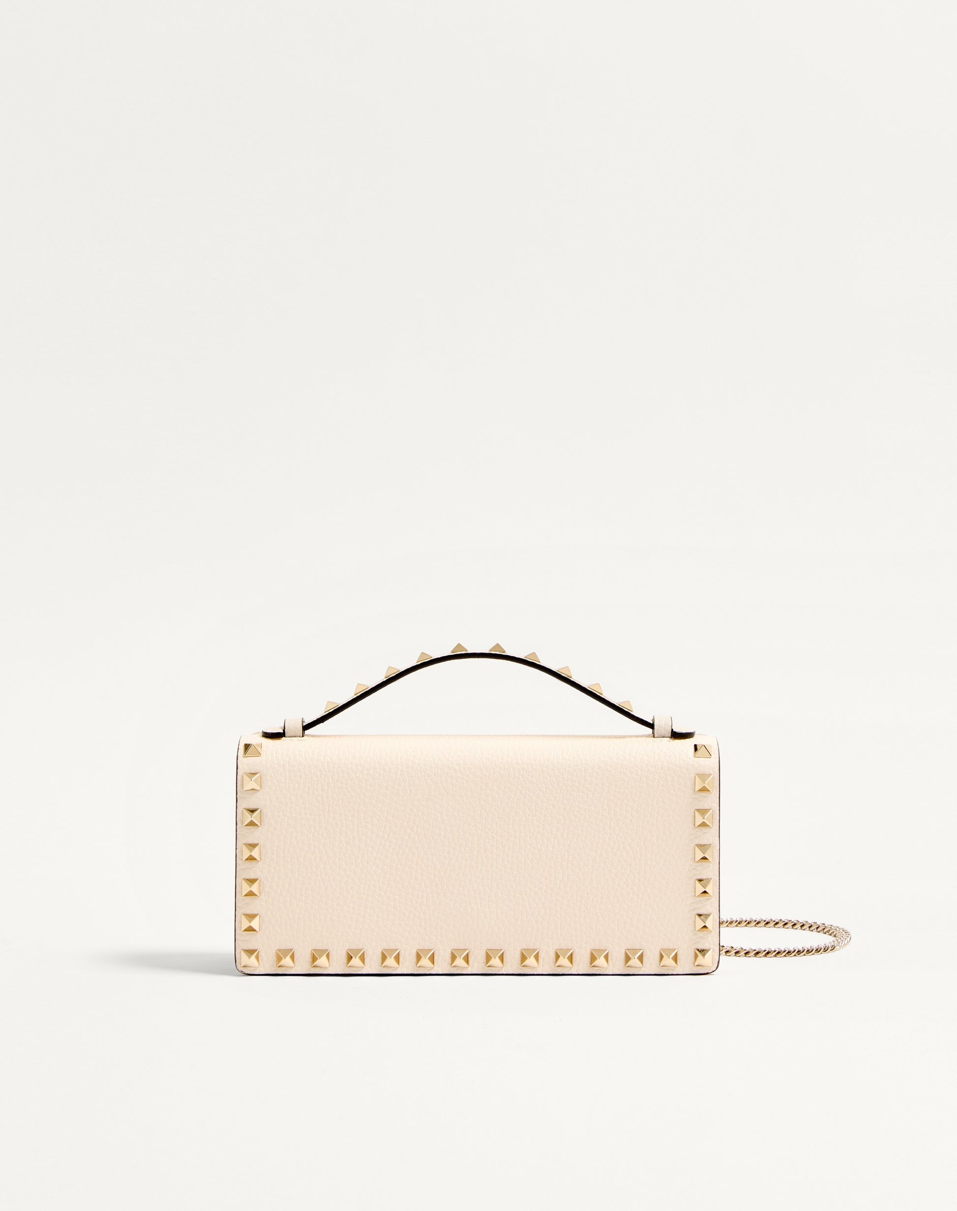 Rockstud Wallet With Chain In Grainy Calfskin