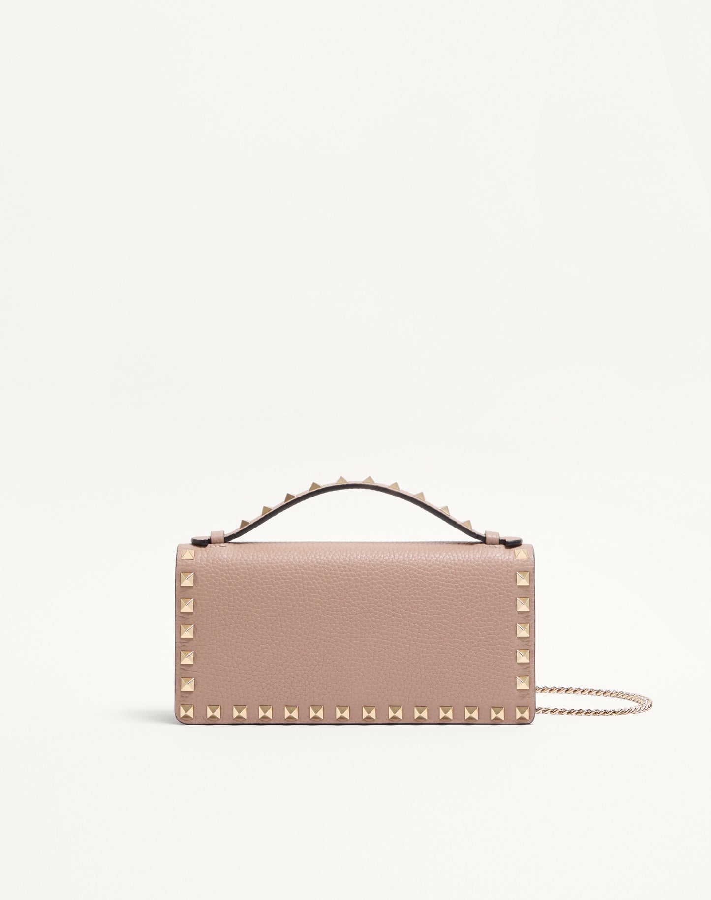 Rockstud Wallet With Chain In Grainy Calfskin