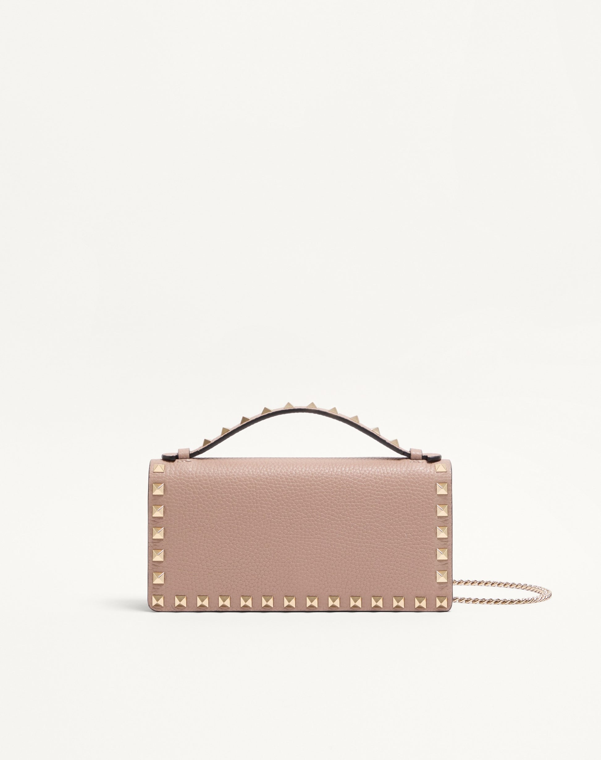 Rockstud Wallet With Chain In Grainy Calfskin