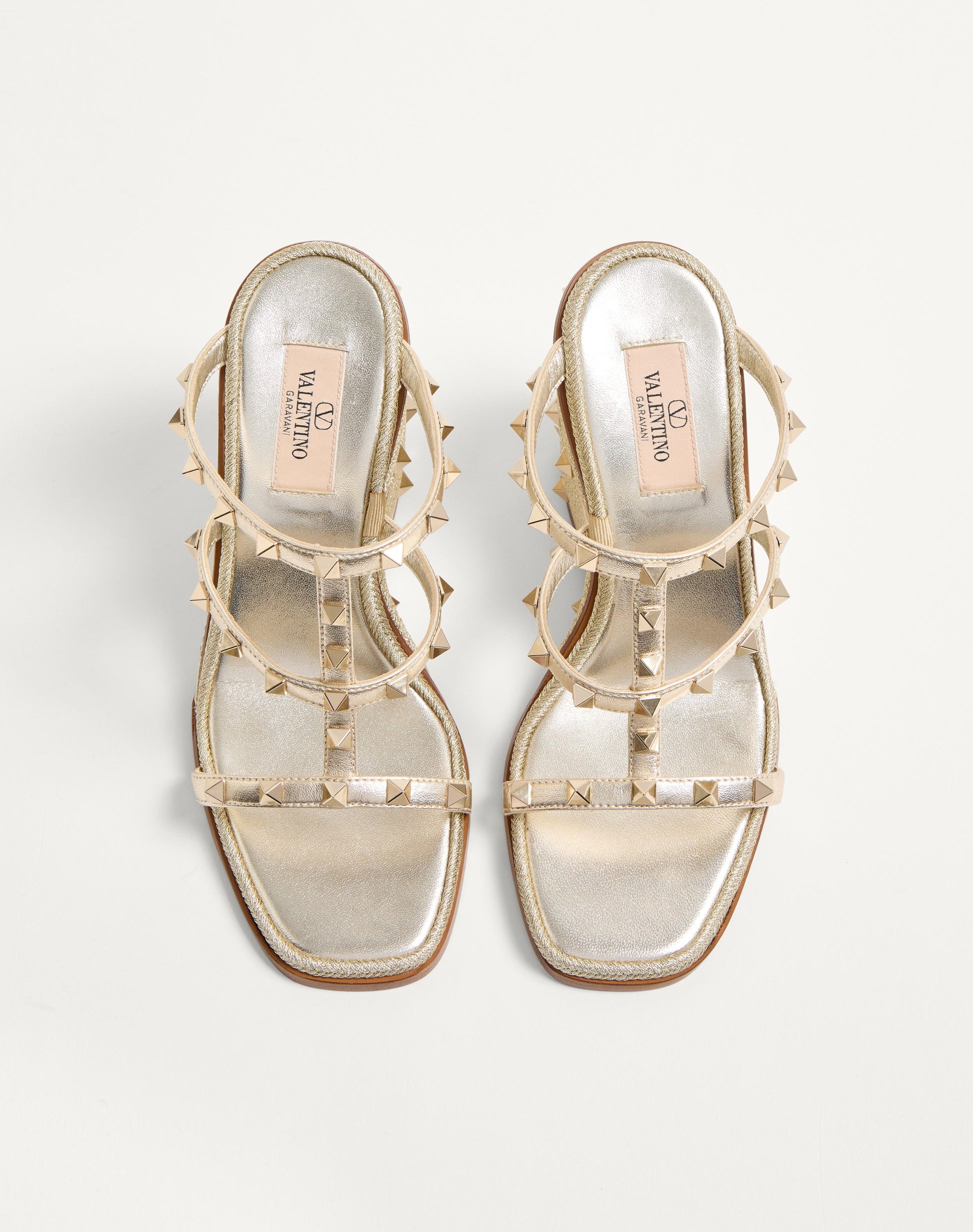 Rockstud Wedge Sandal In Laminated Nappa With Cornely Embroidery 100mm