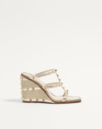 Rockstud Wedge Sandal In Laminated Nappa With Cornely Embroidery 100mm