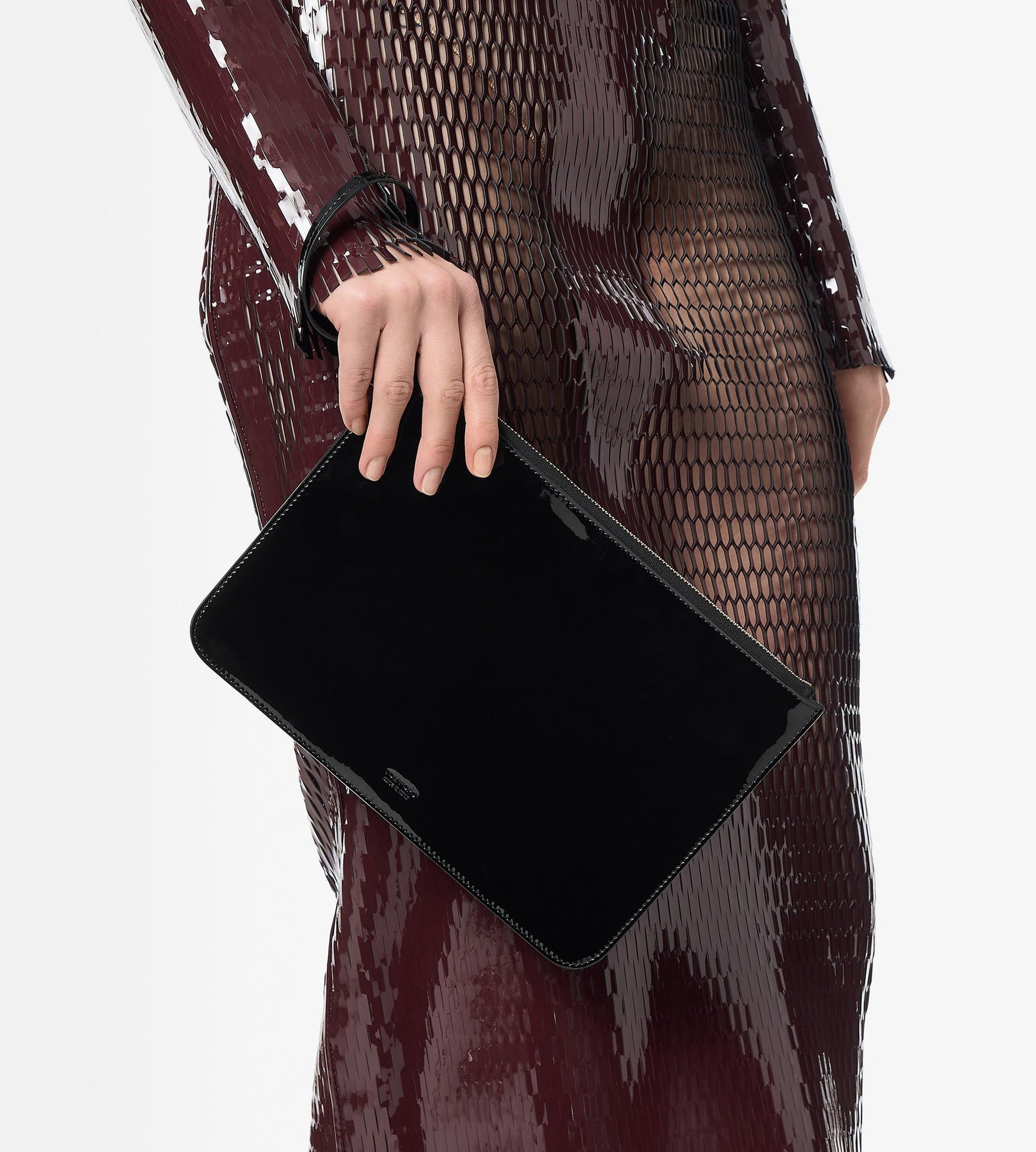Patent Leather Blade Zipped Wristlet Pouch