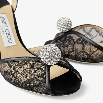 Sacora 85 Black Lace Sandals with Crystal-Embellished Sphere