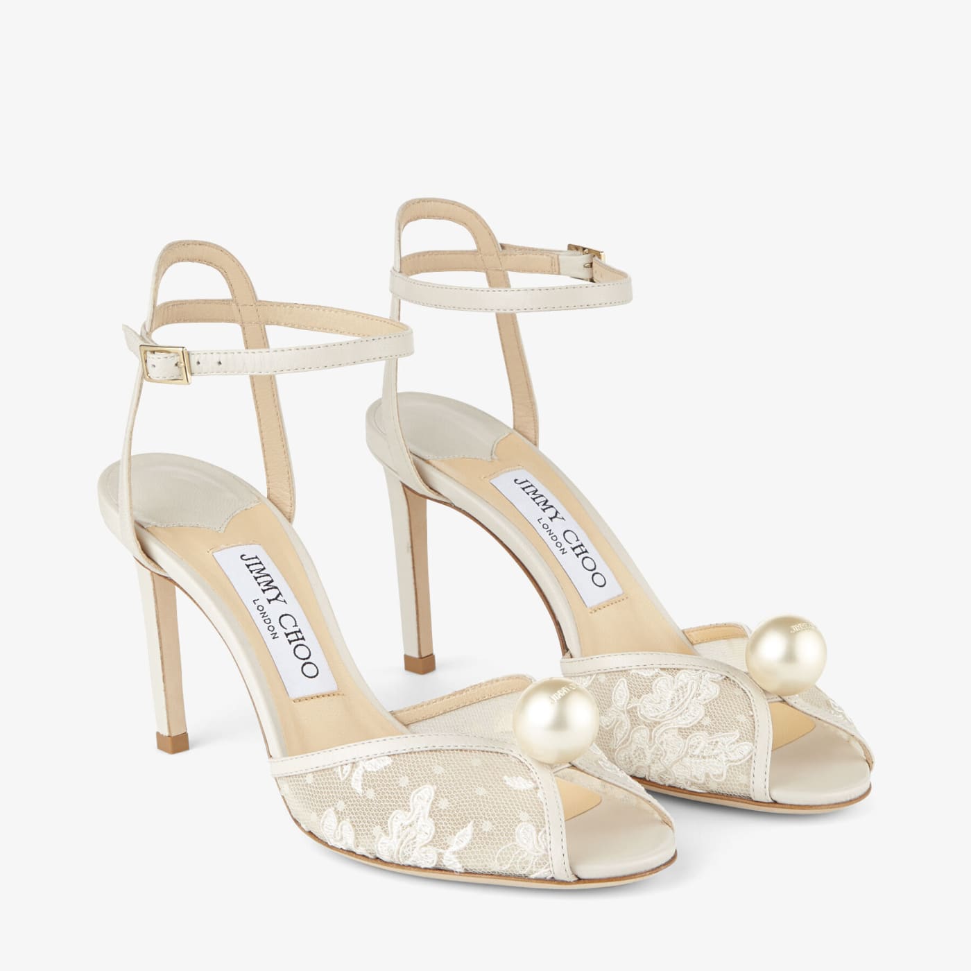 Sacora 85 Ivory Floral Lace Sandals with Pearl Detail