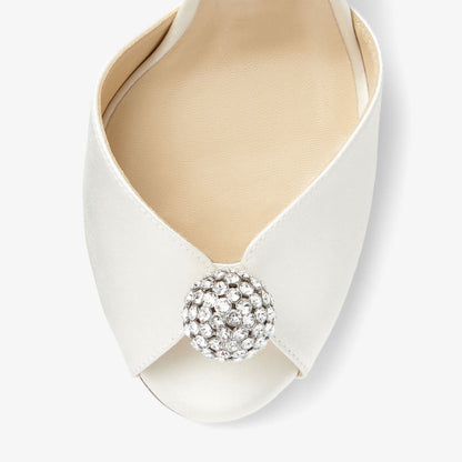 Sacora 85 Ivory Satin Sandals with Crystal-Embellished Sphere