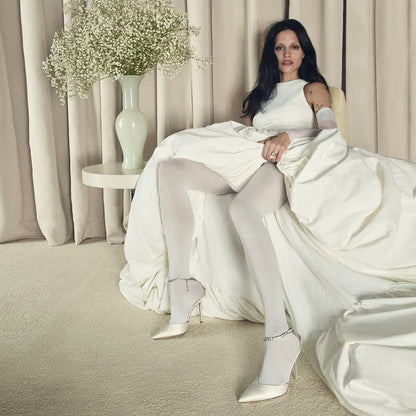 Saeda 100 Ivory Satin Pumps with Crystal Embellishment