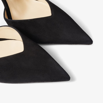 Saeda 100 Black Suede Pumps with Crystal Embellishment