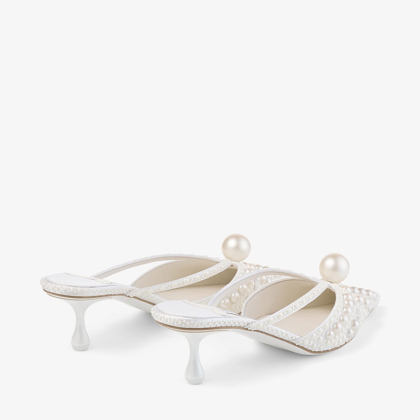 Sana Mule 50 White Satin Mule with Pearl Embellishments