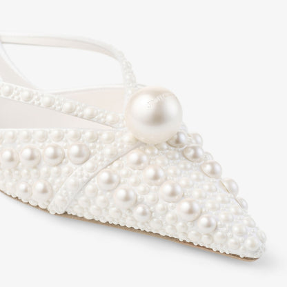 Sana Mule 50 White Satin Mule with Pearl Embellishments