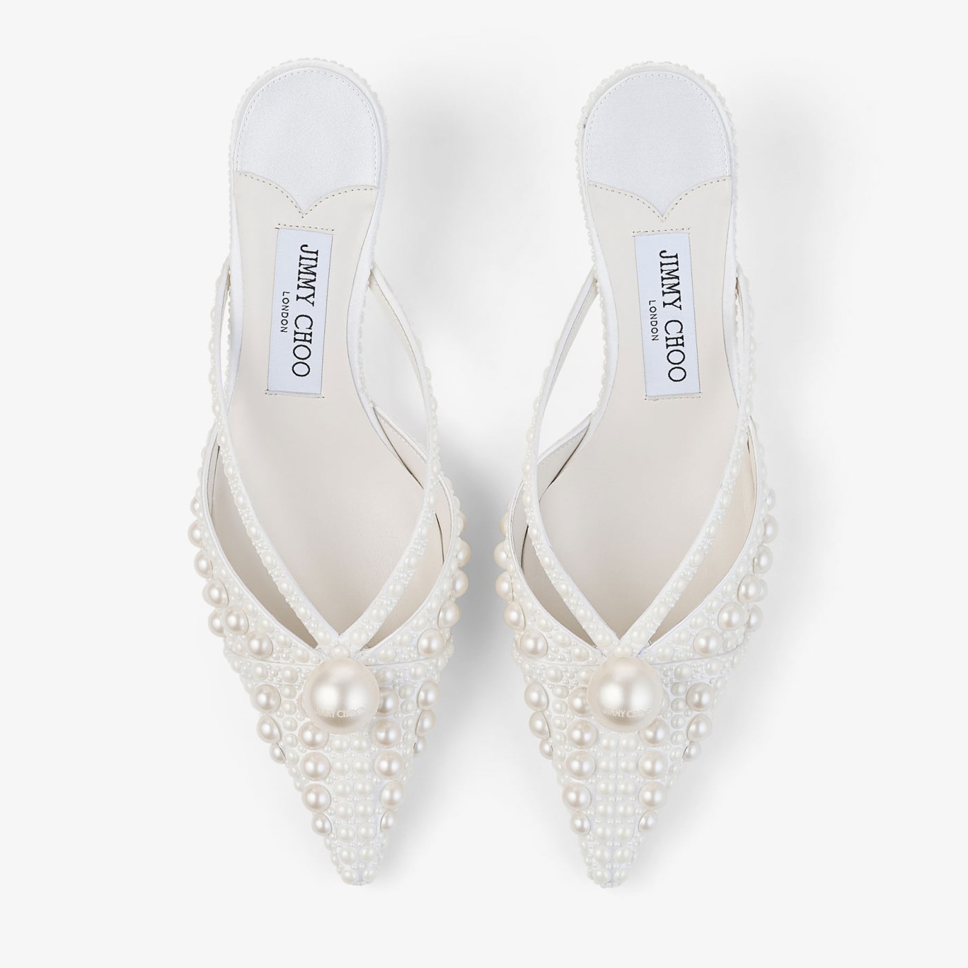 Sana Mule 50 White Satin Mule with Pearl Embellishments