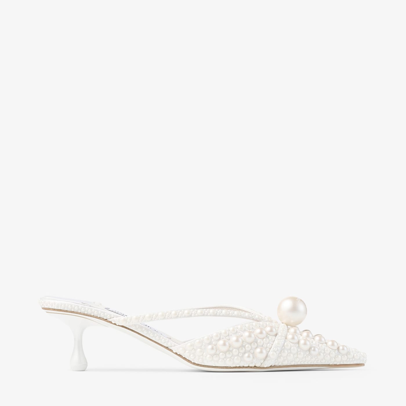 Sana Mule 50 White Satin Mule with Pearl Embellishments