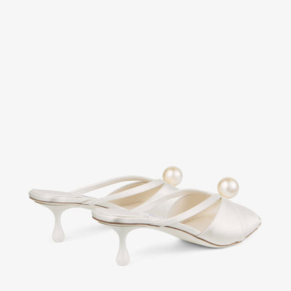 Siva Mule 50 Ivory Satin Mule with Pearl Embellishment