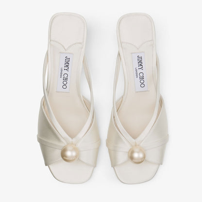 Siva Mule 50 Ivory Satin Mule with Pearl Embellishment
